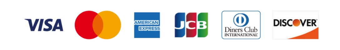Visa、MasterCard、JCB、American Express、Diners Club International、Discover