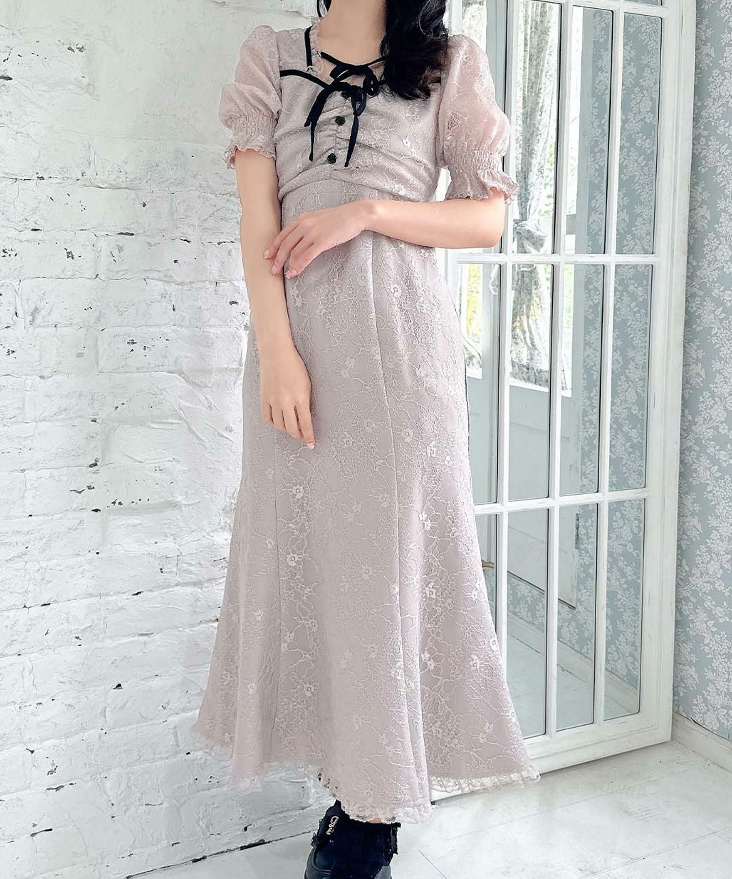 ギャザーリボン花柄ワンピース | Rlab store