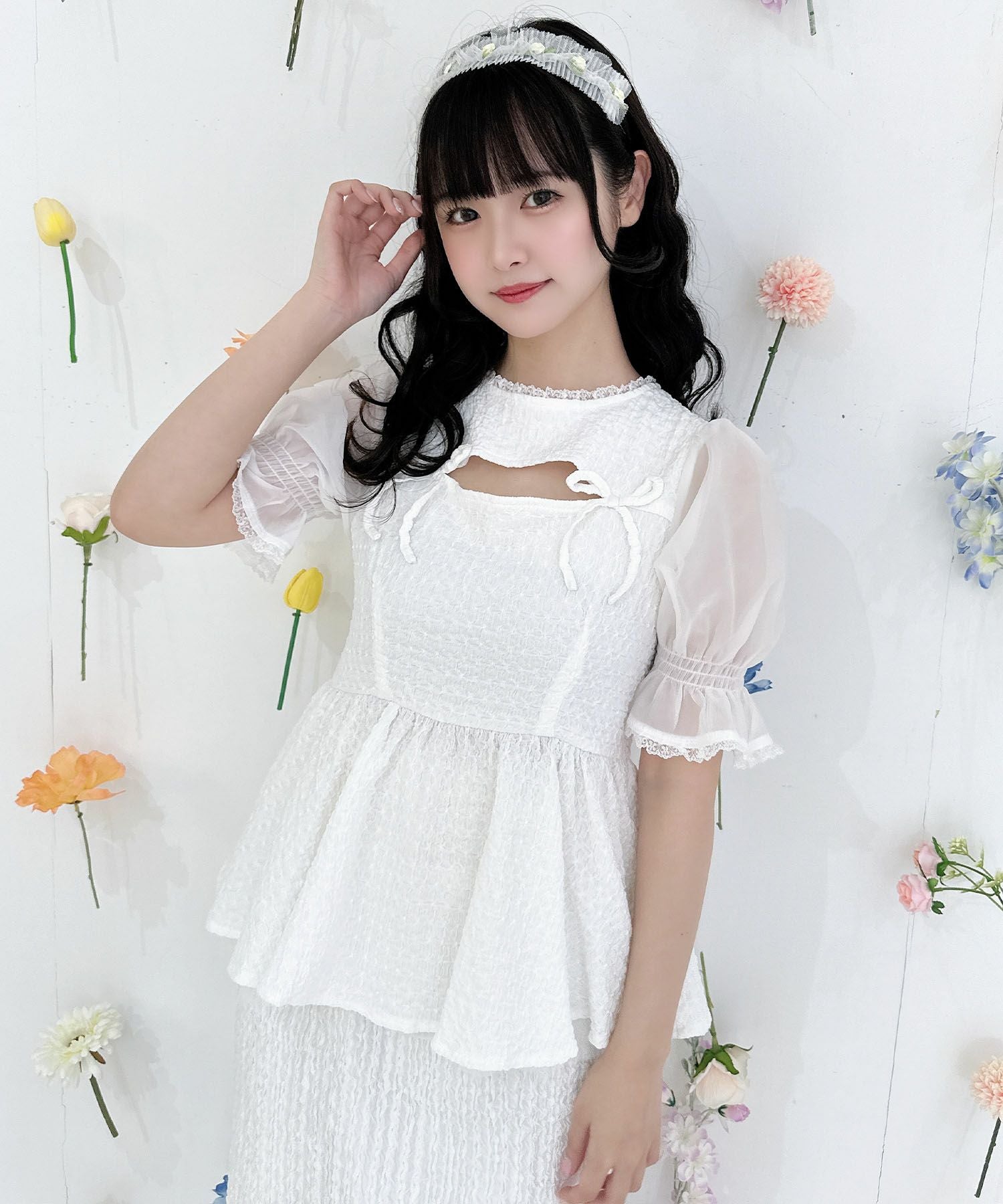オープンリボンペプラムトップス | Rlab store