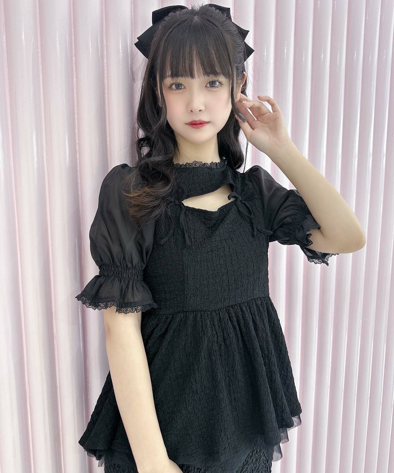 オープンリボンペプラムトップス | Rlab store