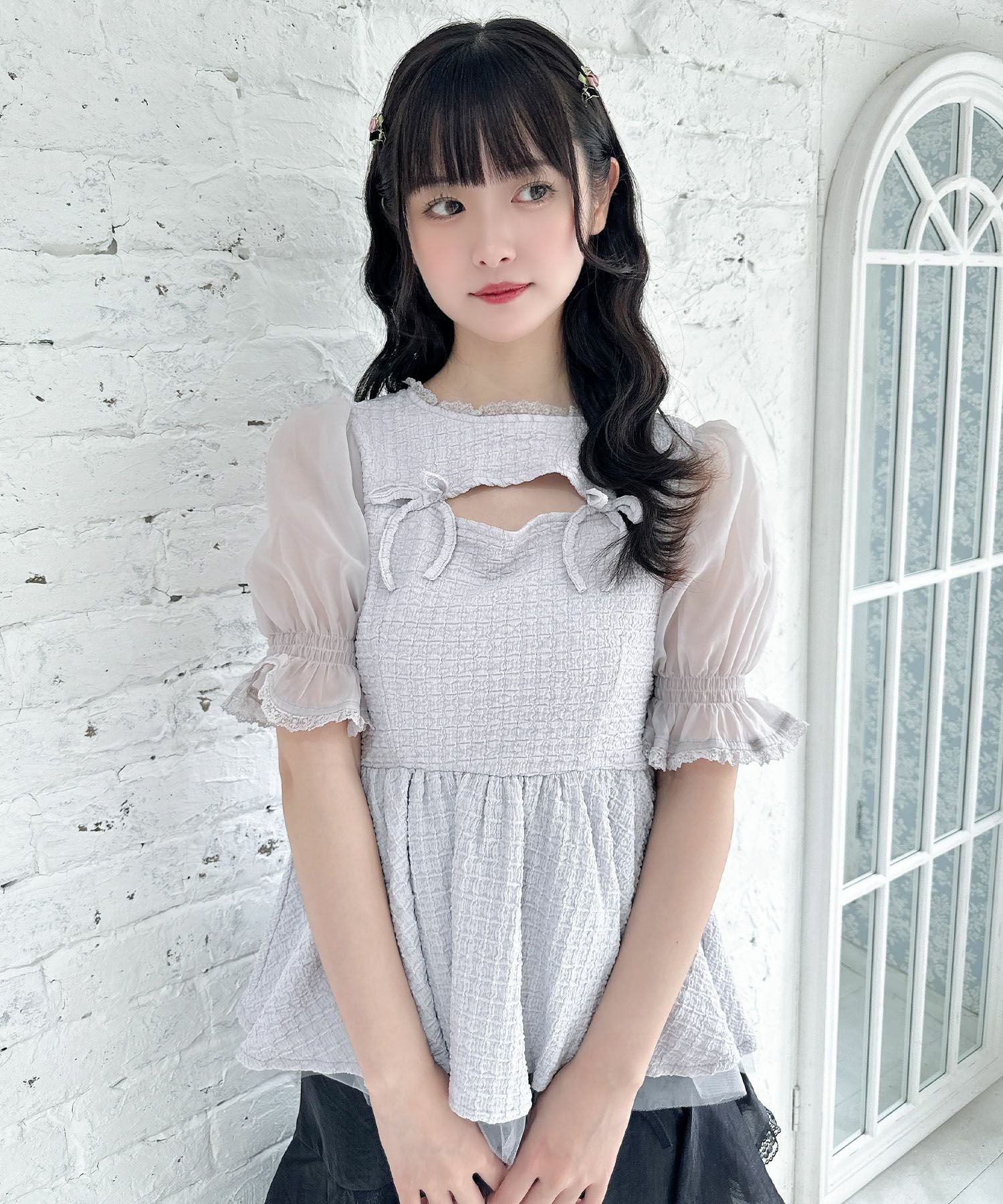 オープンリボンペプラムトップス | Rlab store