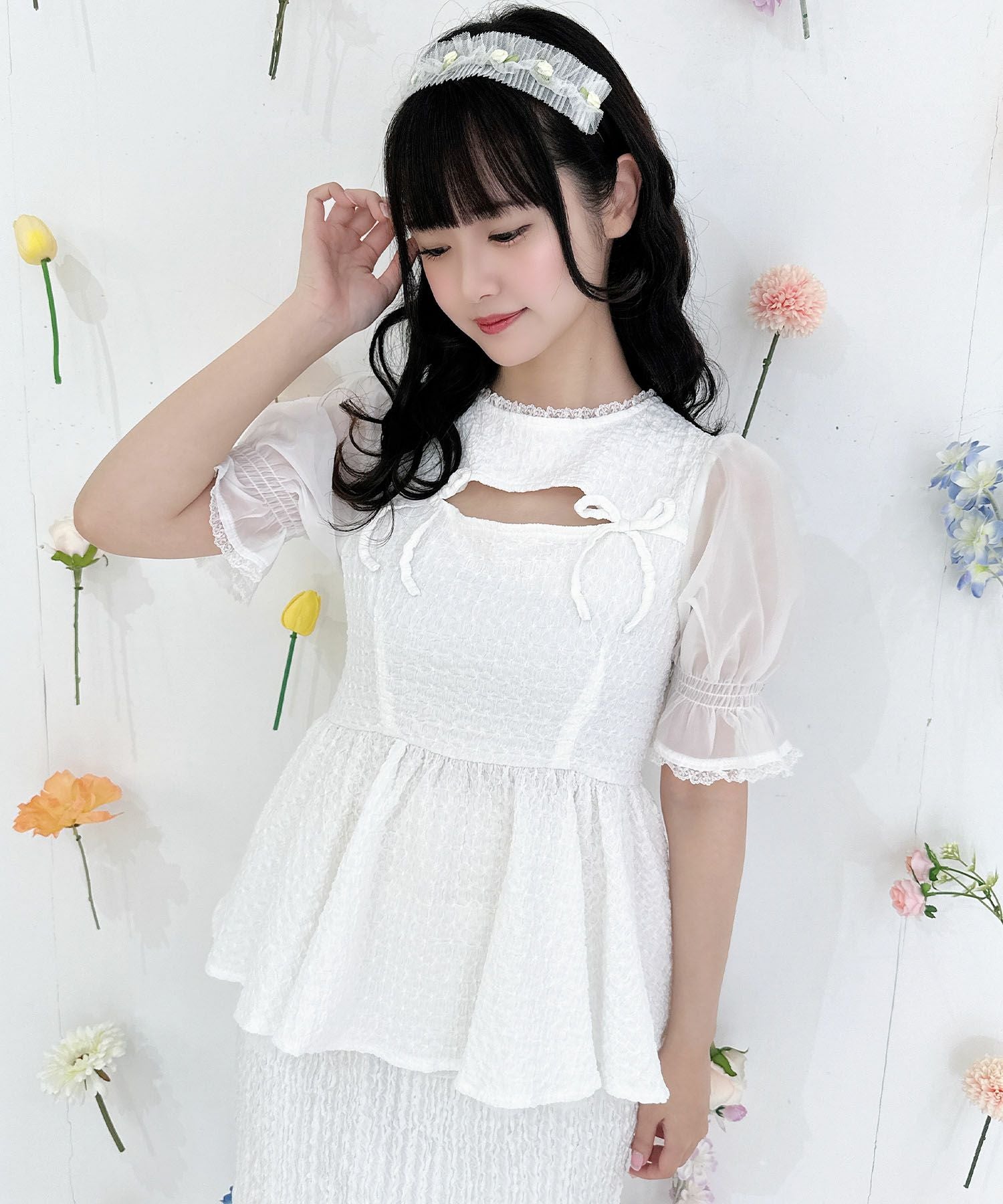 サッシュリボンペプラムTOP オープンリボンペプラムトップス | Rlab store