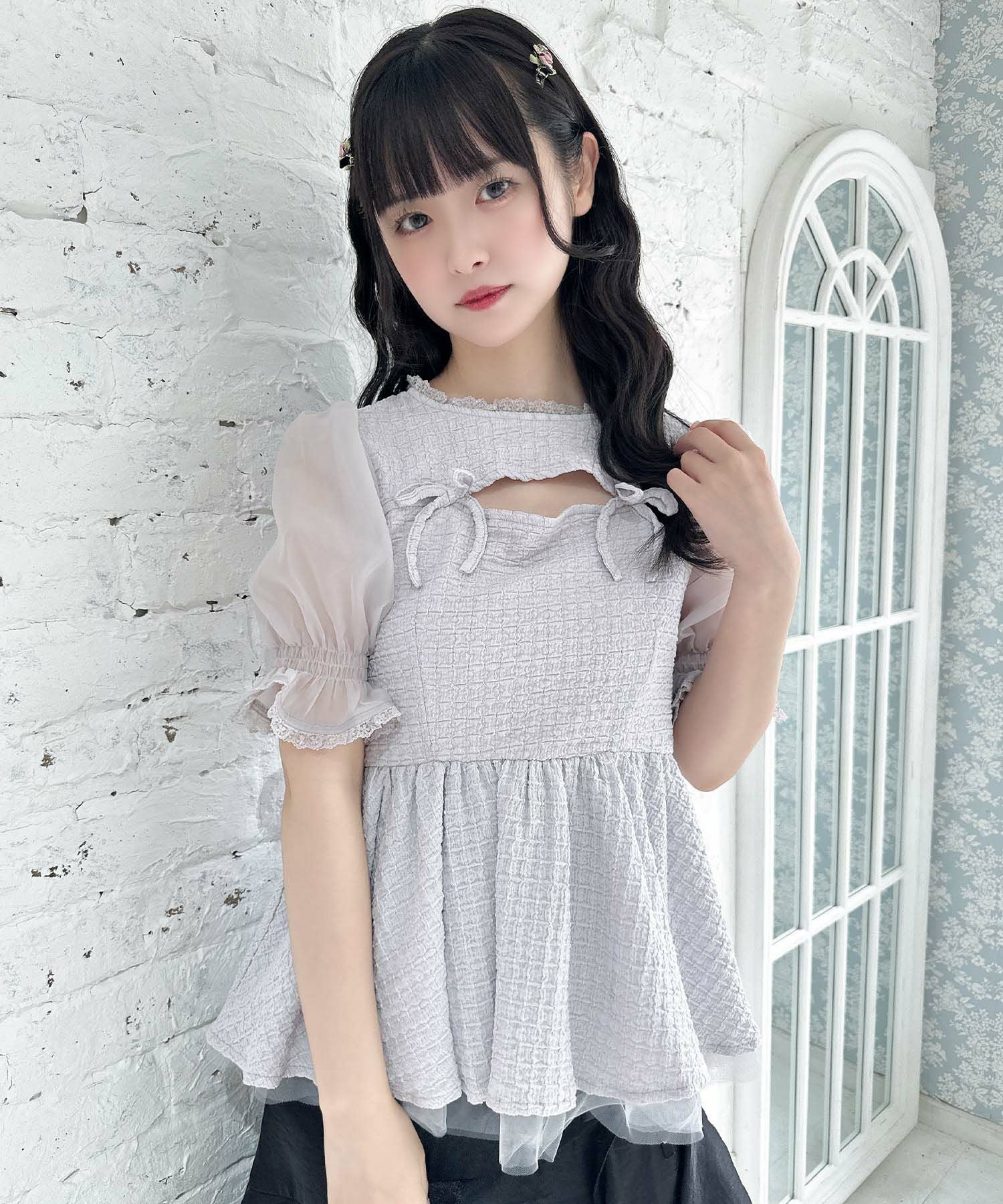 オープンリボンペプラムトップス | Rlab store