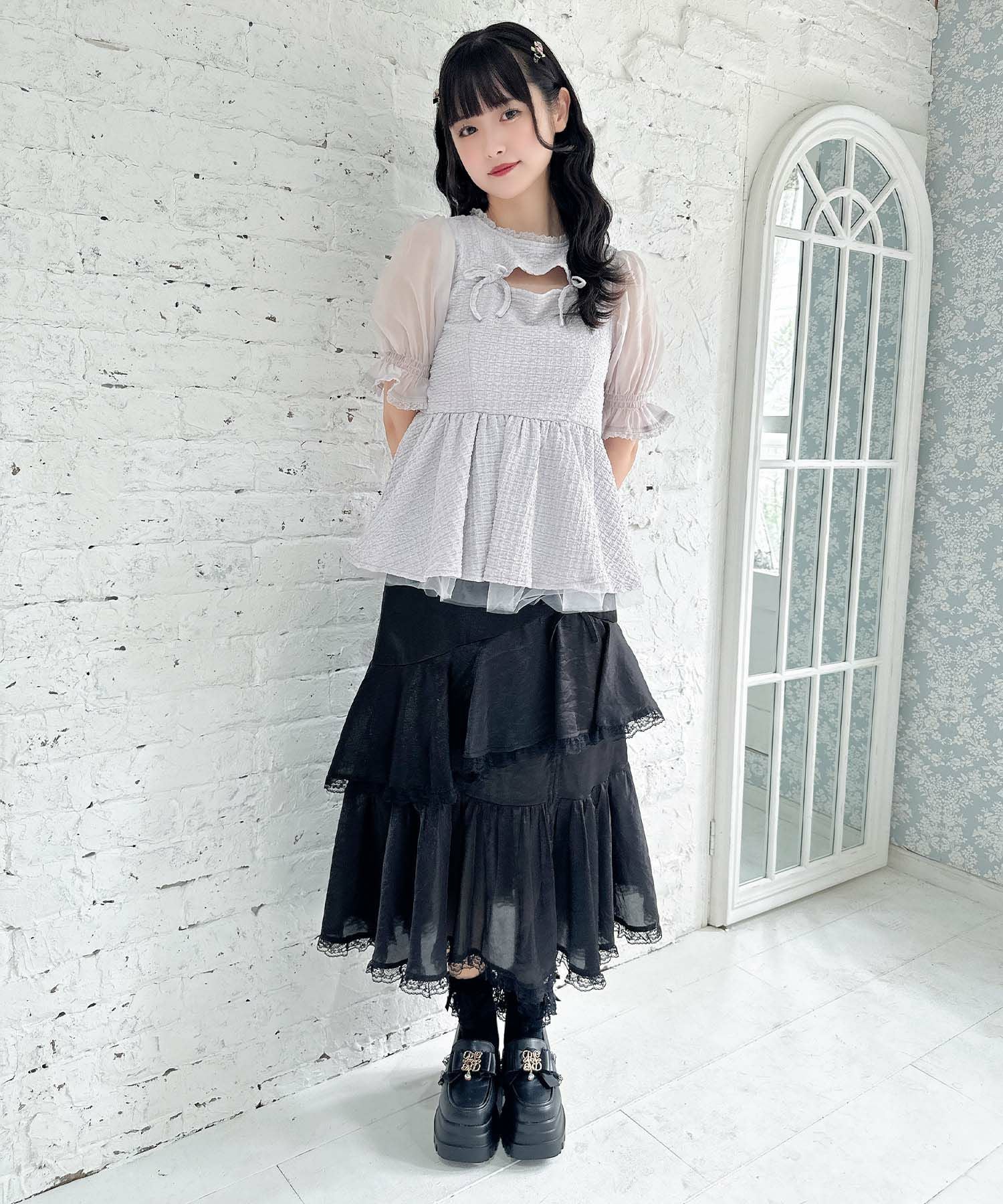 cherryオーダーページ オープンリボンペプラムトップス | Rlab store