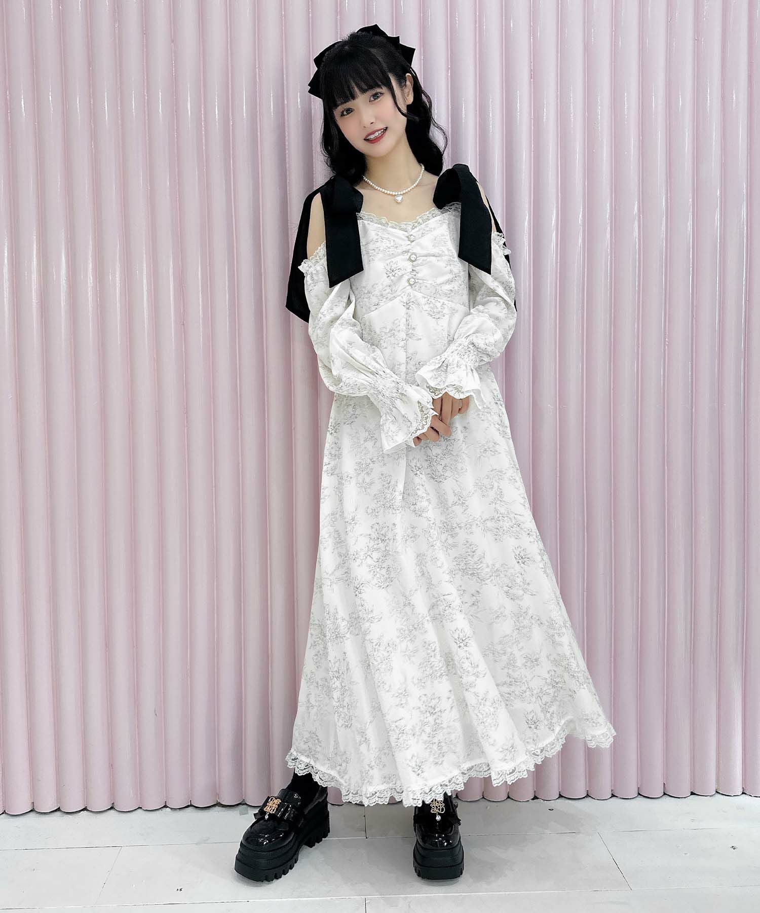 肩リボン花柄ロングワンピース | Rlab store