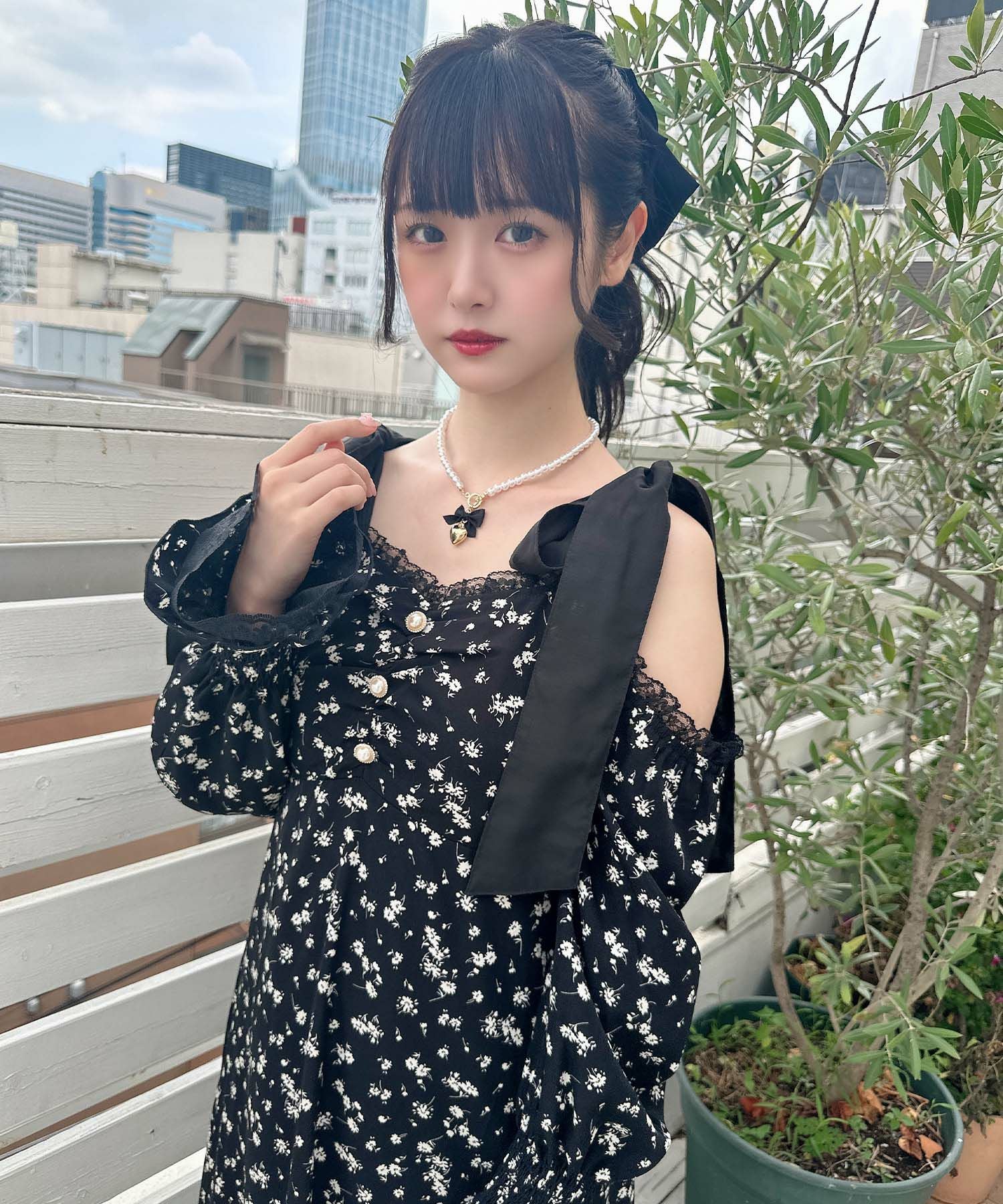 肩リボン花柄ロングワンピース | Rlab store