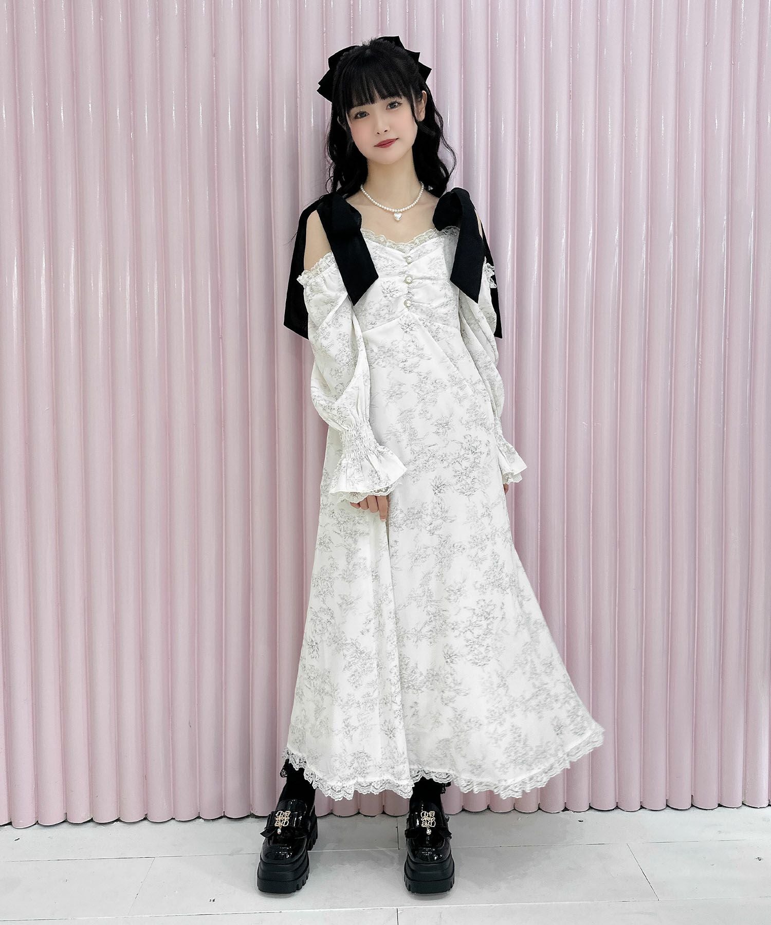 肩リボン花柄ロングワンピース | Rlab store