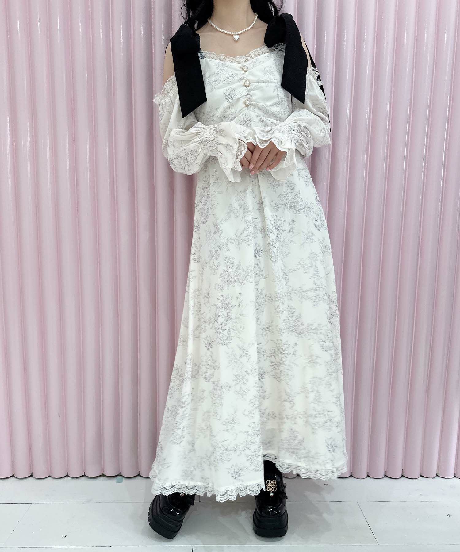 肩リボン花柄ロングワンピース | Rlab store