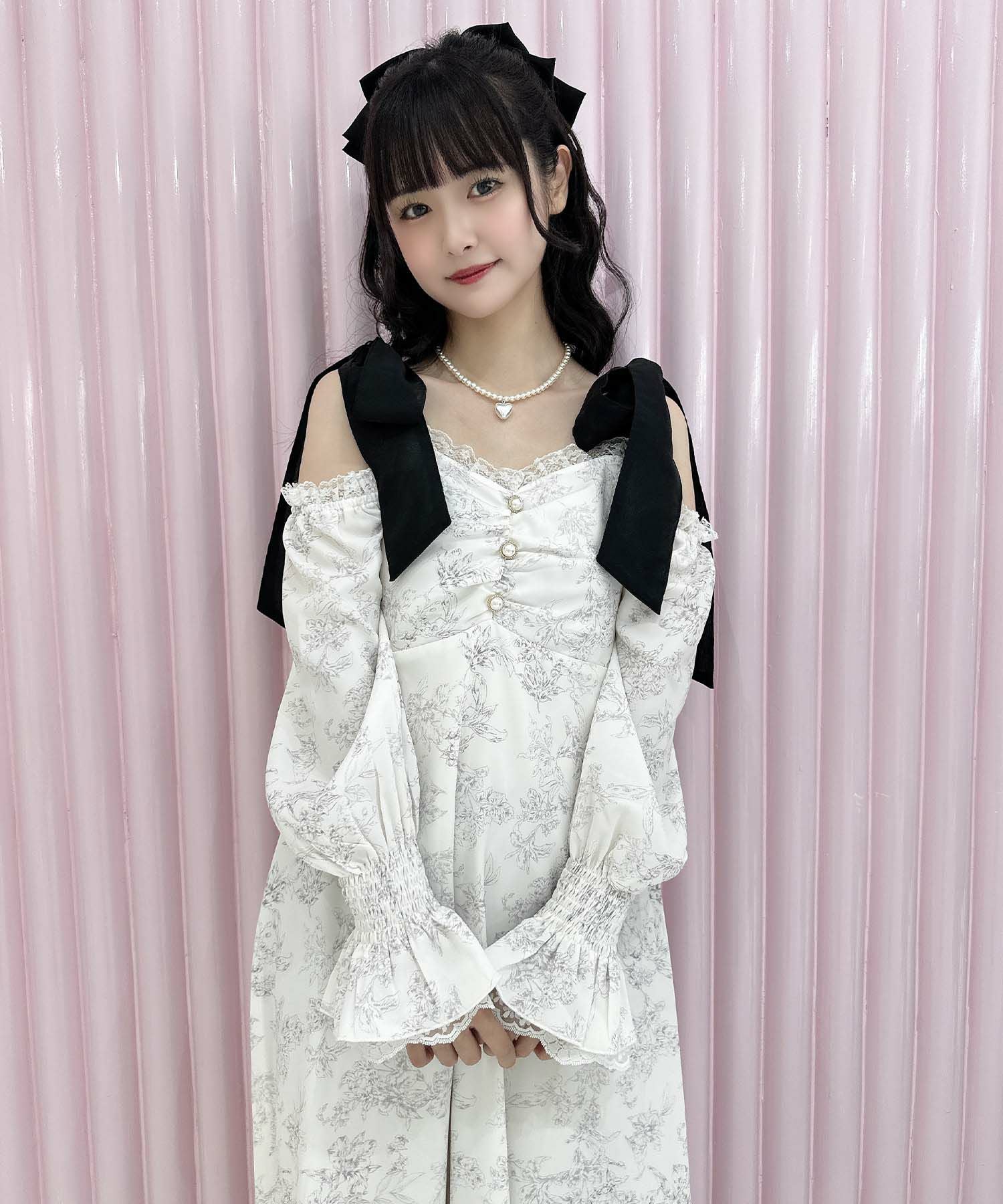 肩リボン花柄ロングワンピース | Rlab store