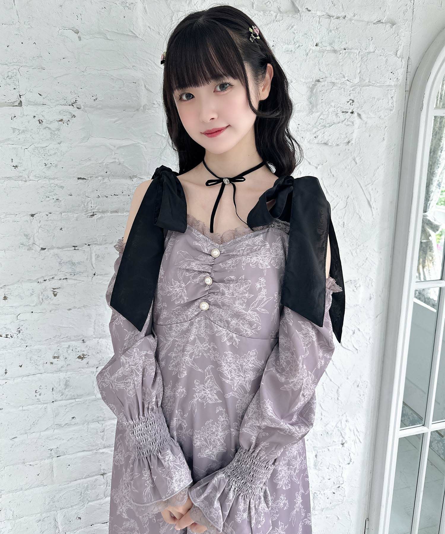 肩リボン花柄ロングワンピース | Rlab store