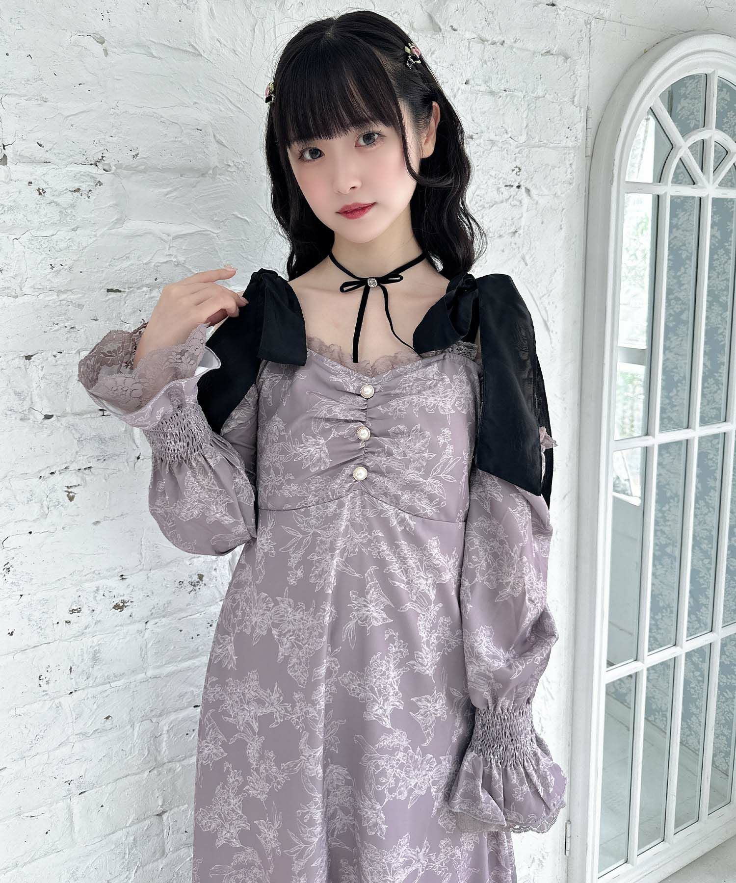 肩リボン花柄ロングワンピース | Rlab store