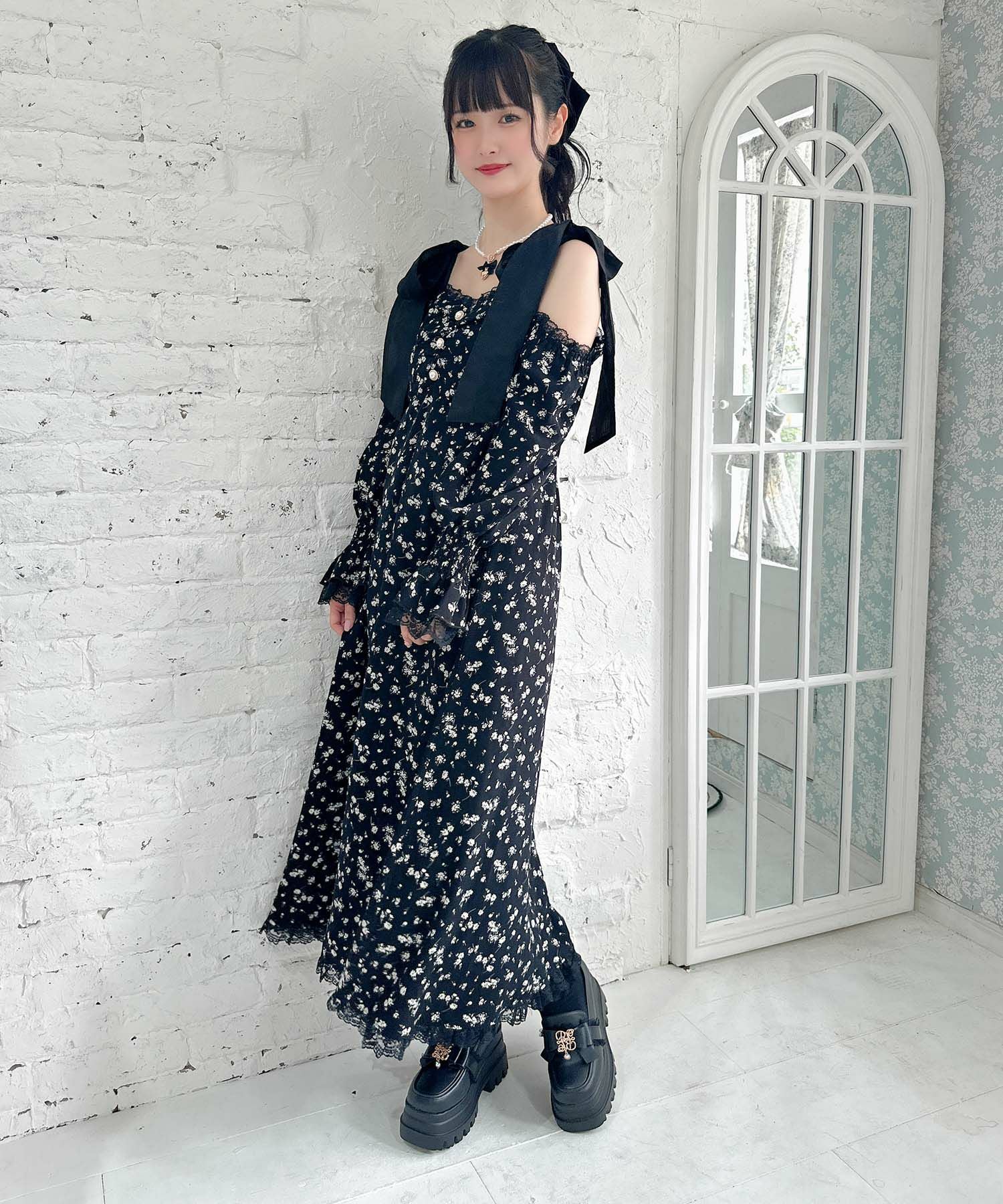 肩リボン花柄ロングワンピース | Rlab store