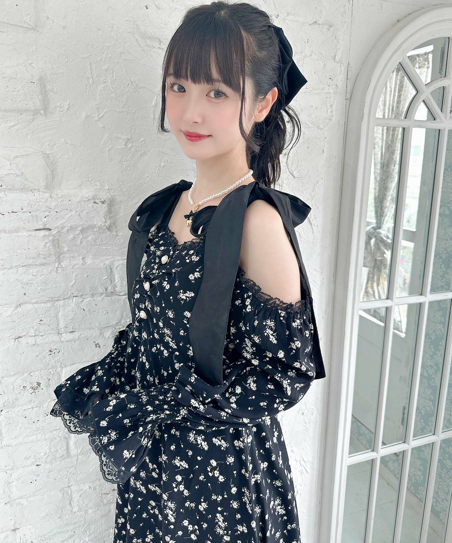 肩リボン花柄ロングワンピース | Rlab store