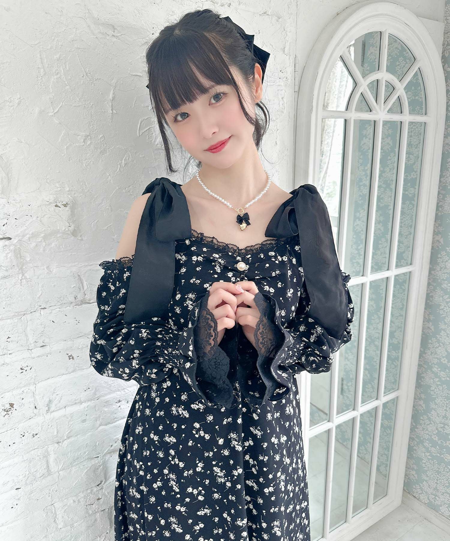 肩リボン花柄ロングワンピース | Rlab store