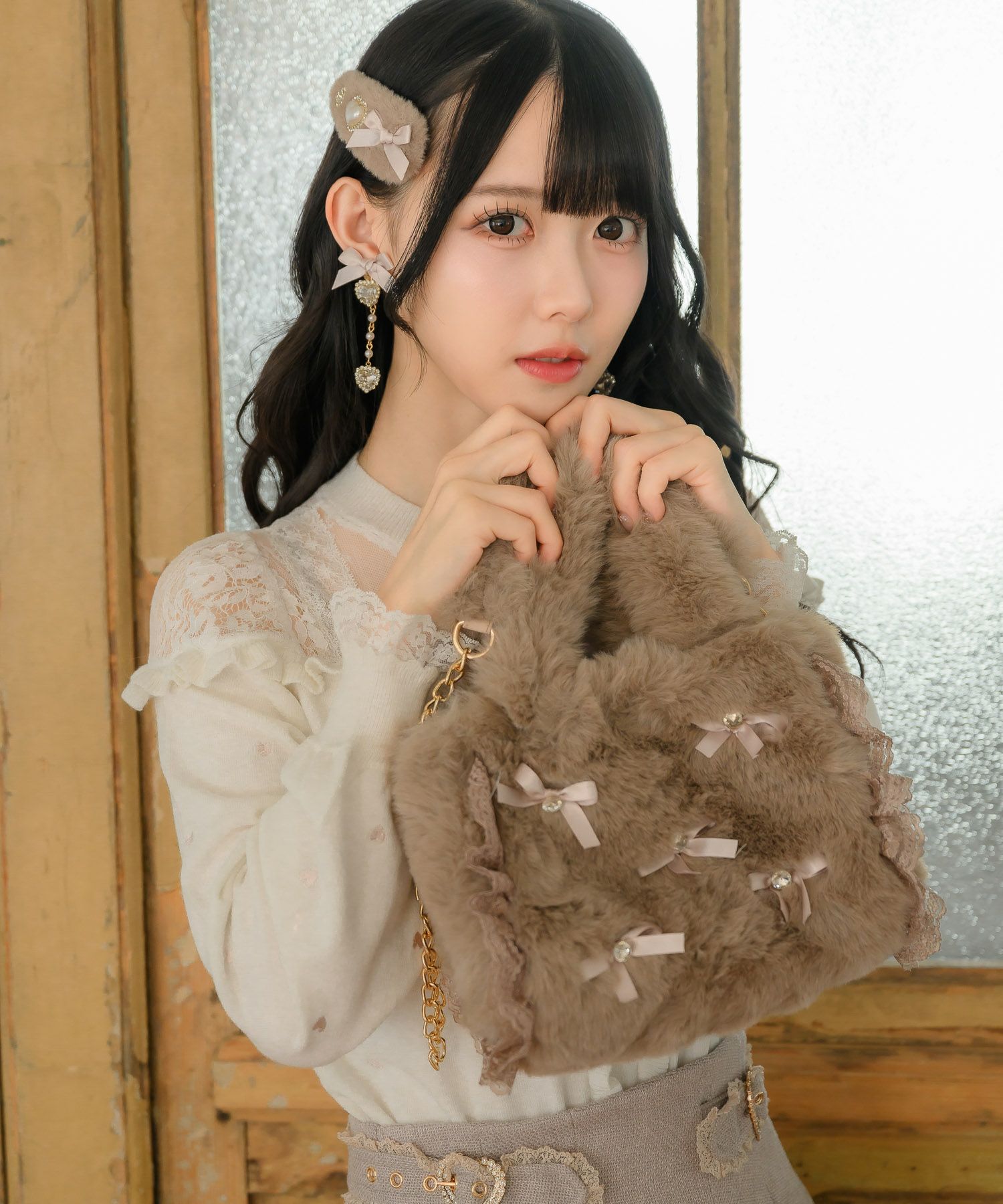 リボン付ふわふわファーバック | Rlab store