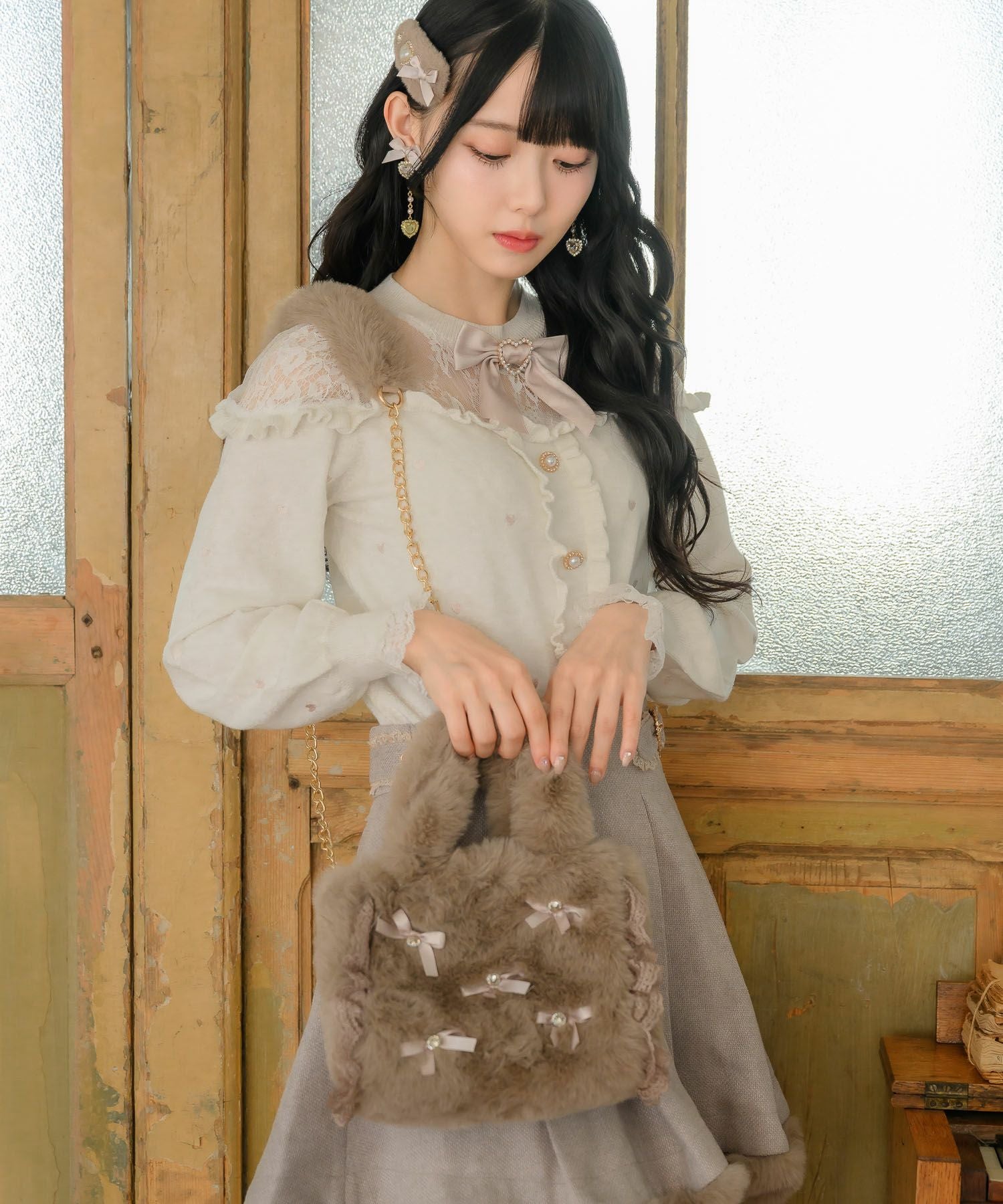 リボン付ふわふわファーバック | Rlab store