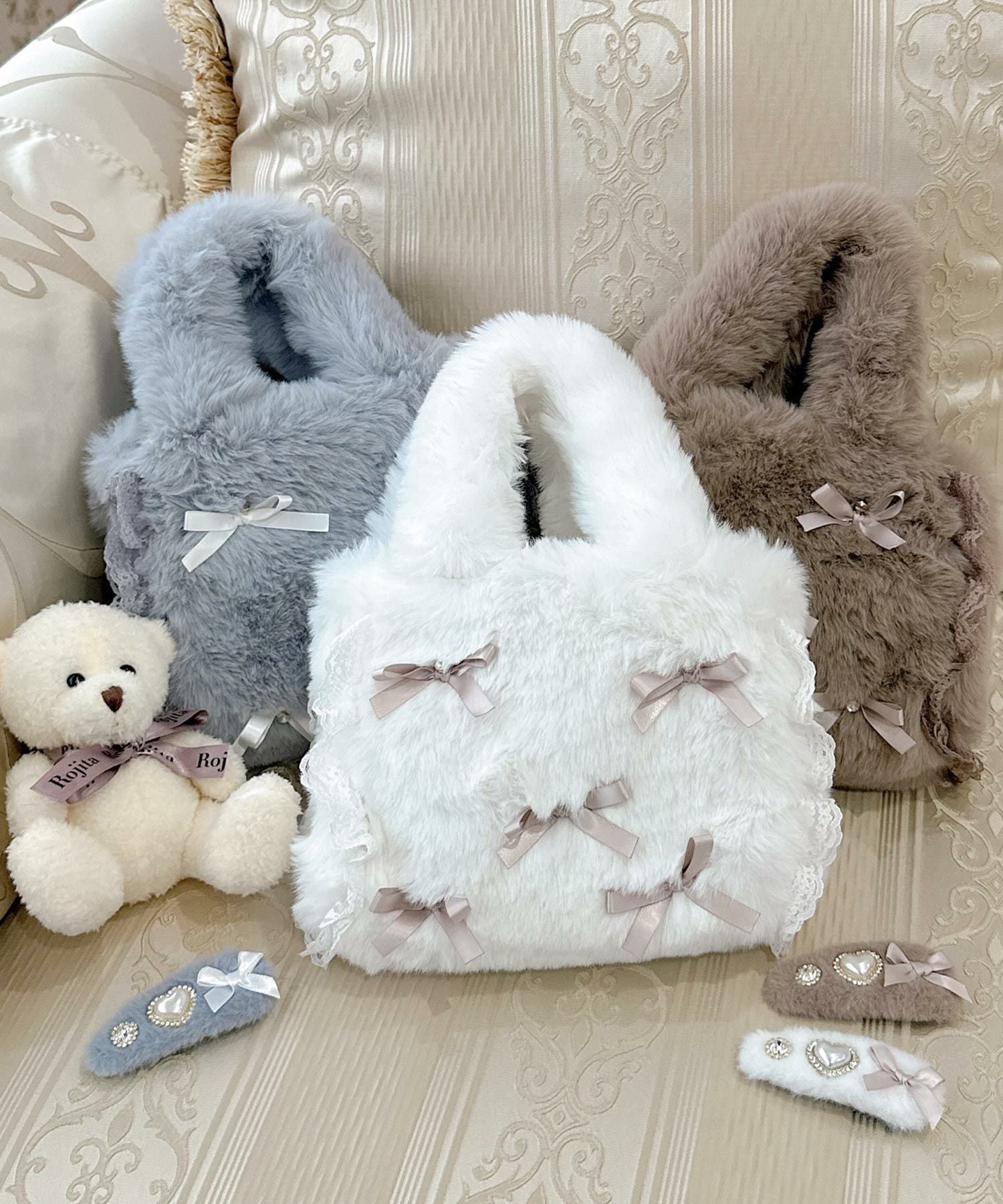 リボン付ふわふわファーバック | Rlab store