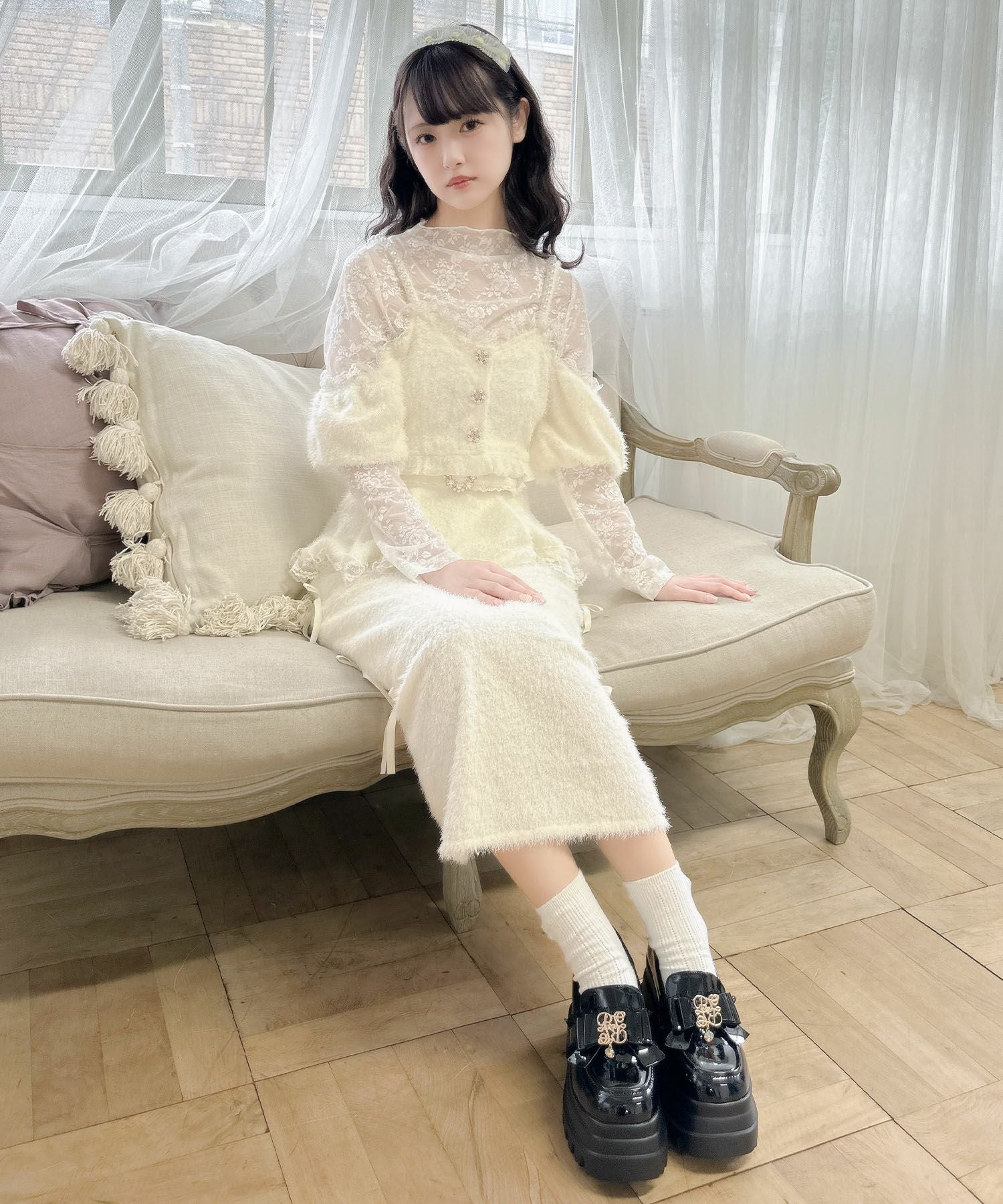 ラメフェザーペプラムタイトスカート | Rlab store