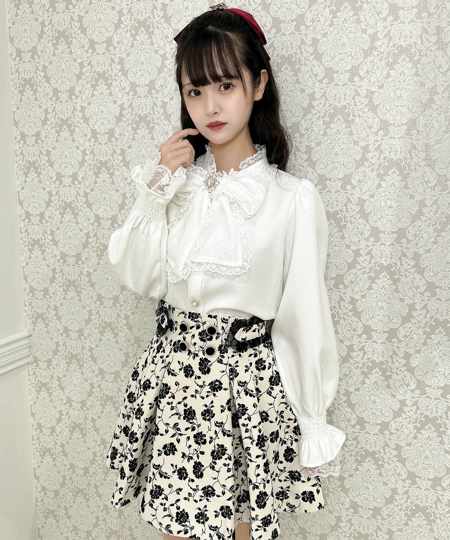 ❤︎新品❤︎MoNiLE千鳥柄フロッキーフレアスカート フェンネル FENNEL フロッキー千鳥柄フレアスカート （ブラック