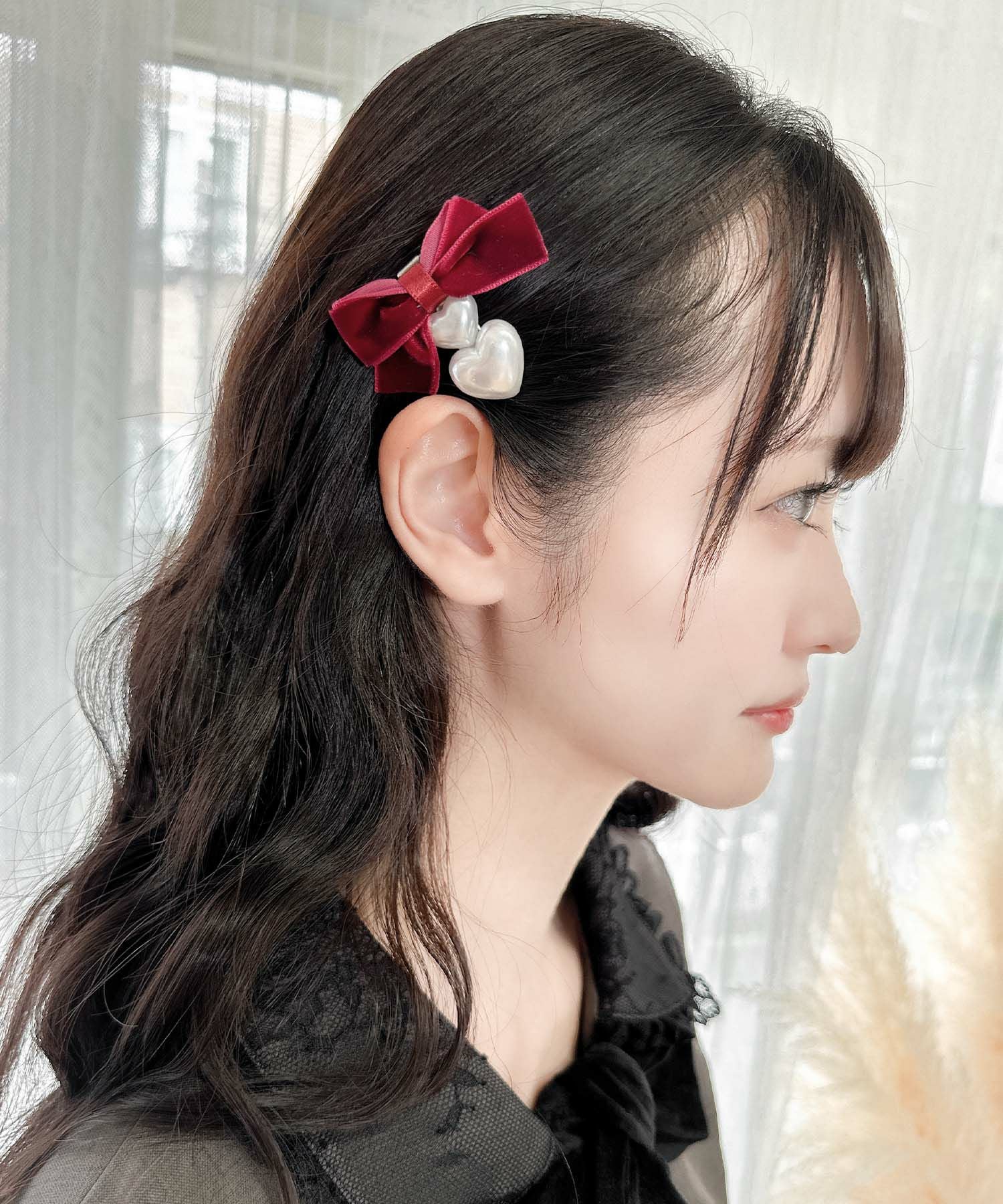 ベロアリボン×パールハートクリップSET | Rlab store