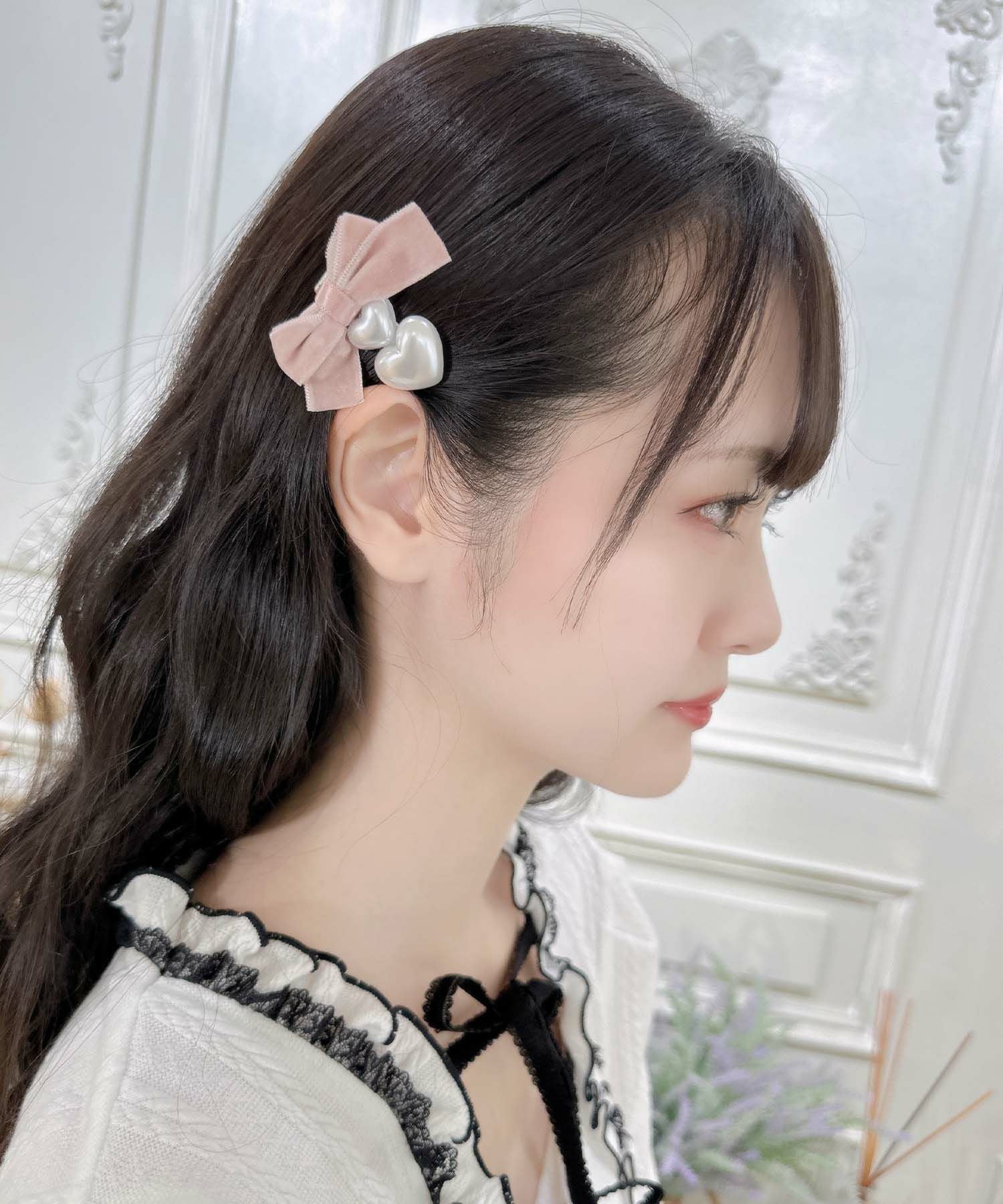 ベロアリボン×パールハートクリップSET | Rlab store