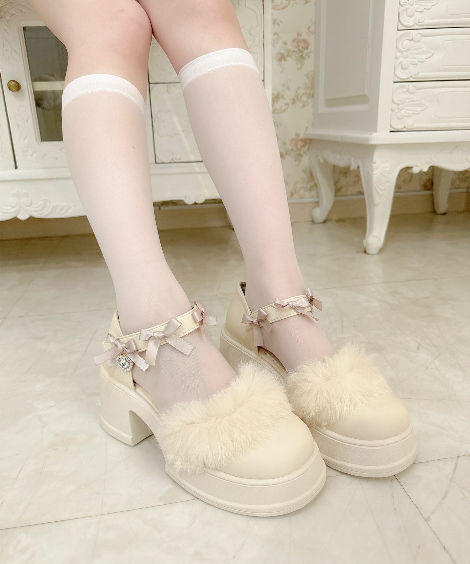 リボンストラップファーシューズ | Rlab store