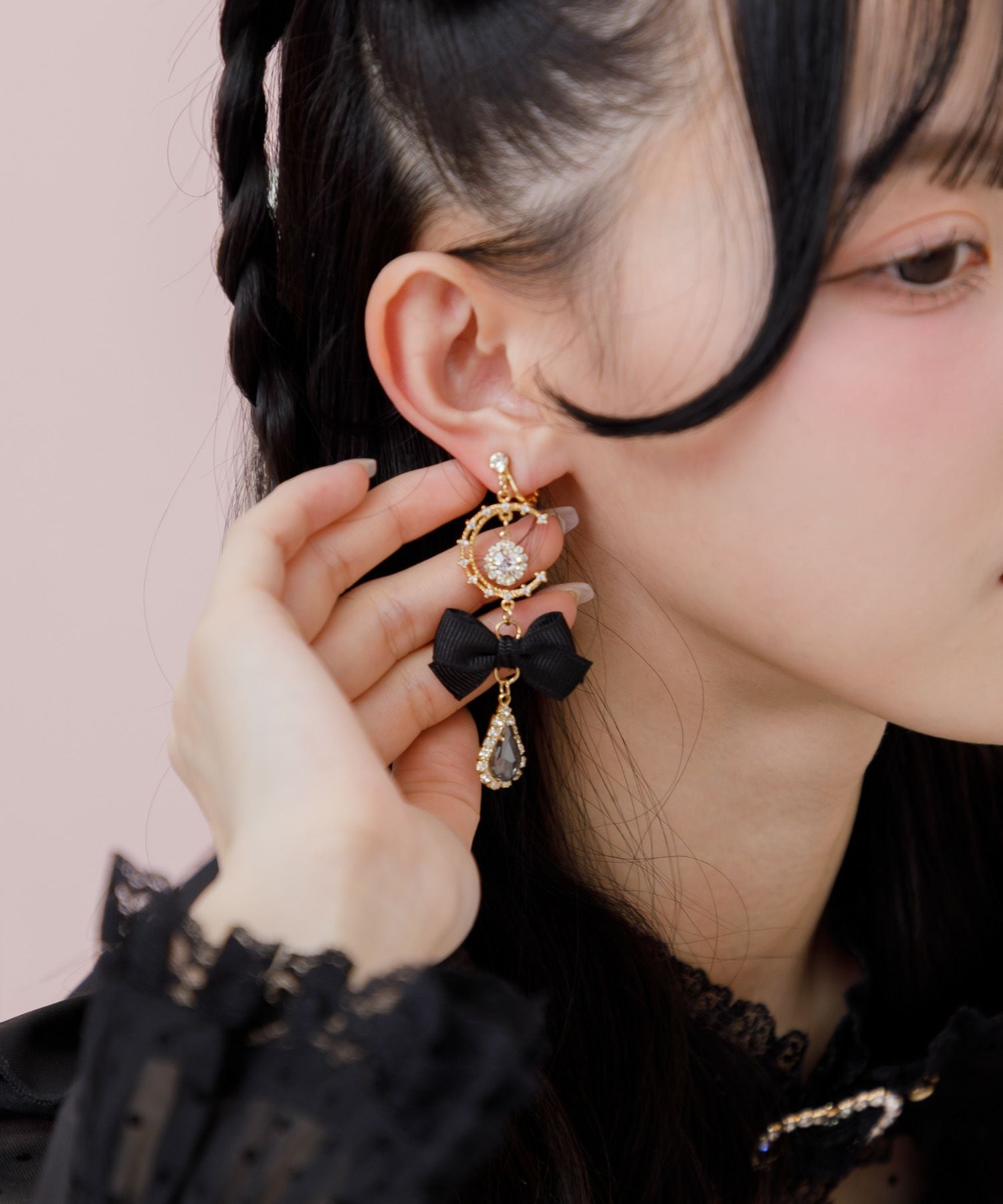 クリスタルビジュ付きムーンイヤリング | Rlab store