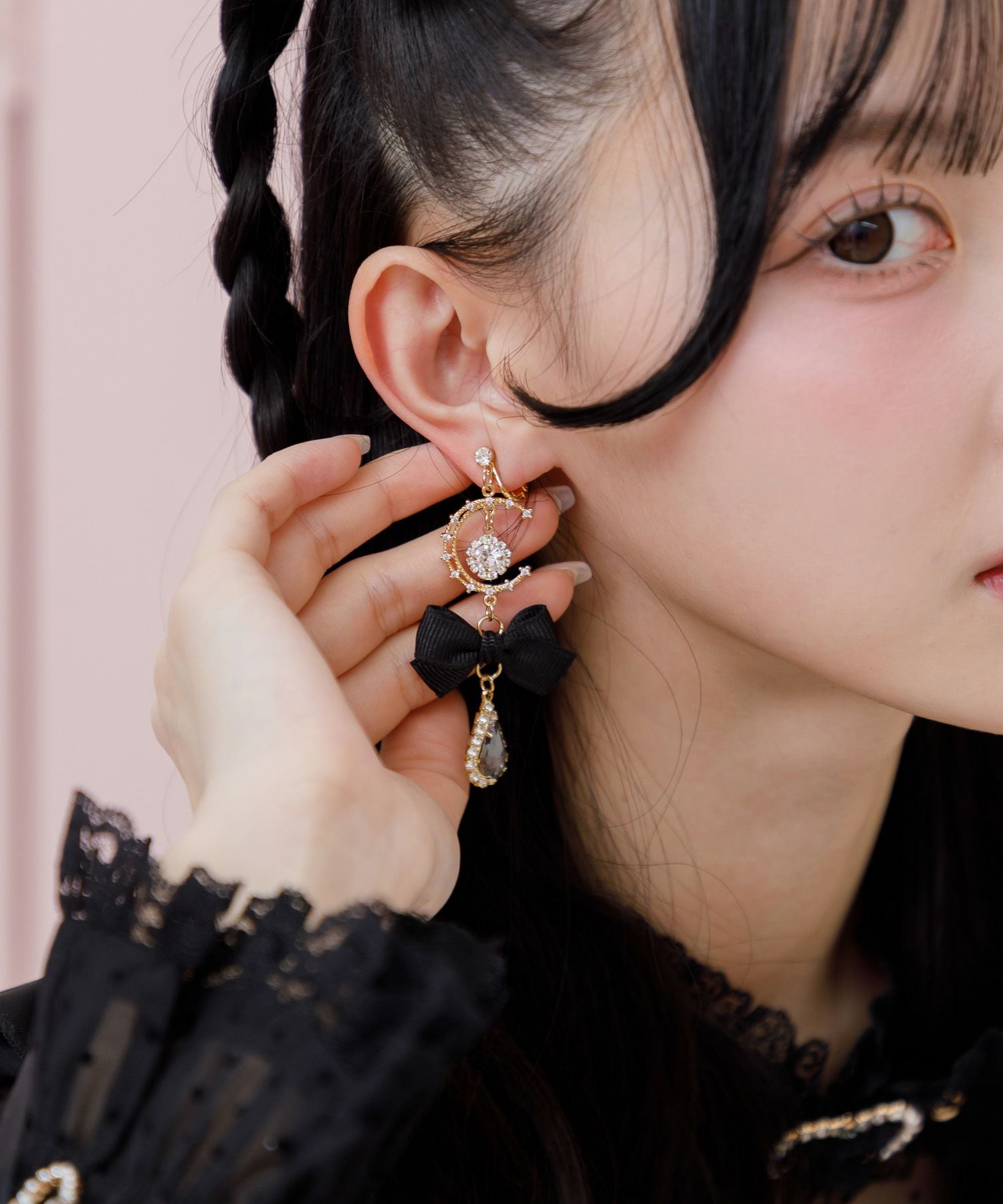 クリスタルビジュ付きムーンイヤリング | Rlab store