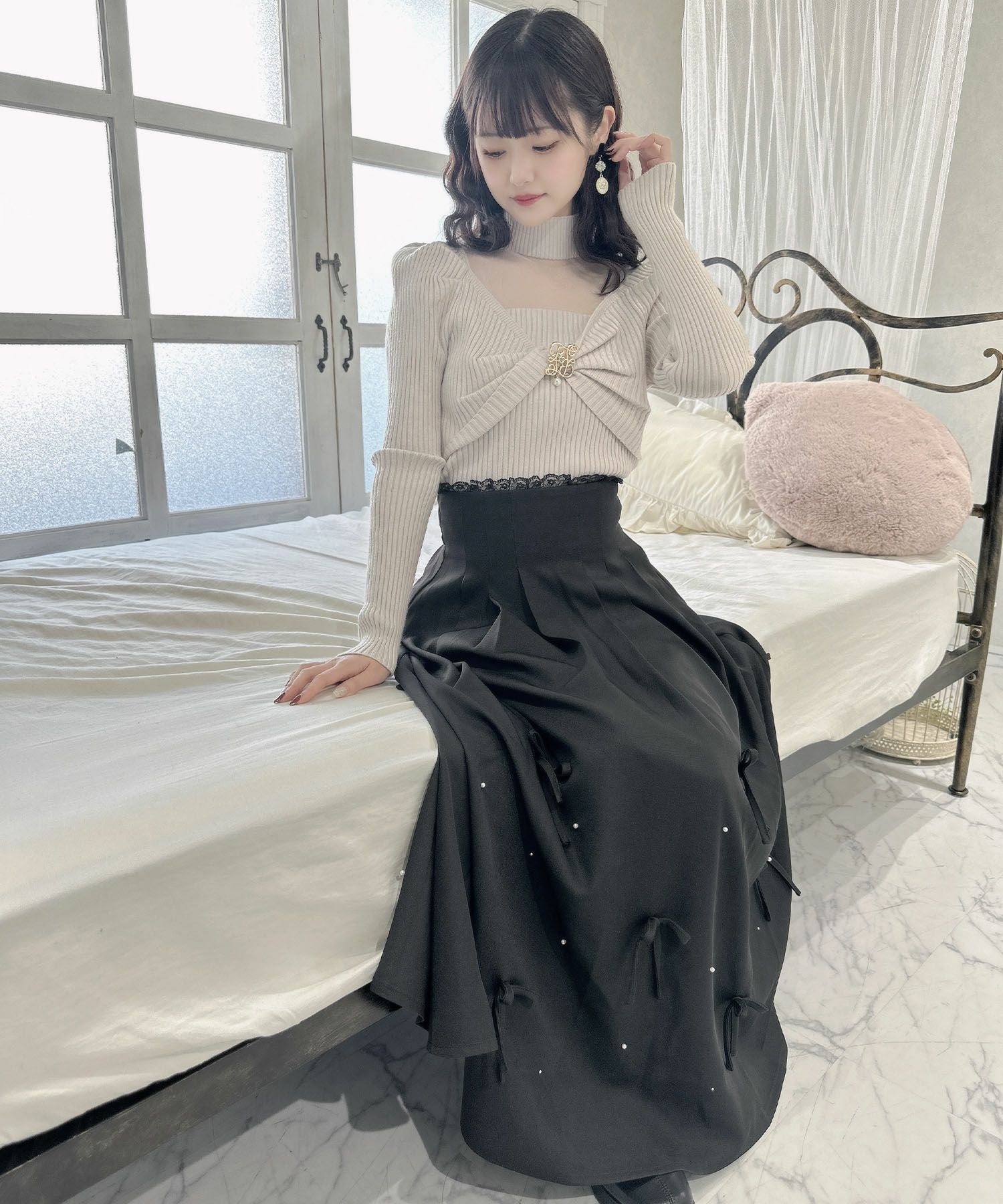 ランダムリボンロングフレアスカート | Rlab store
