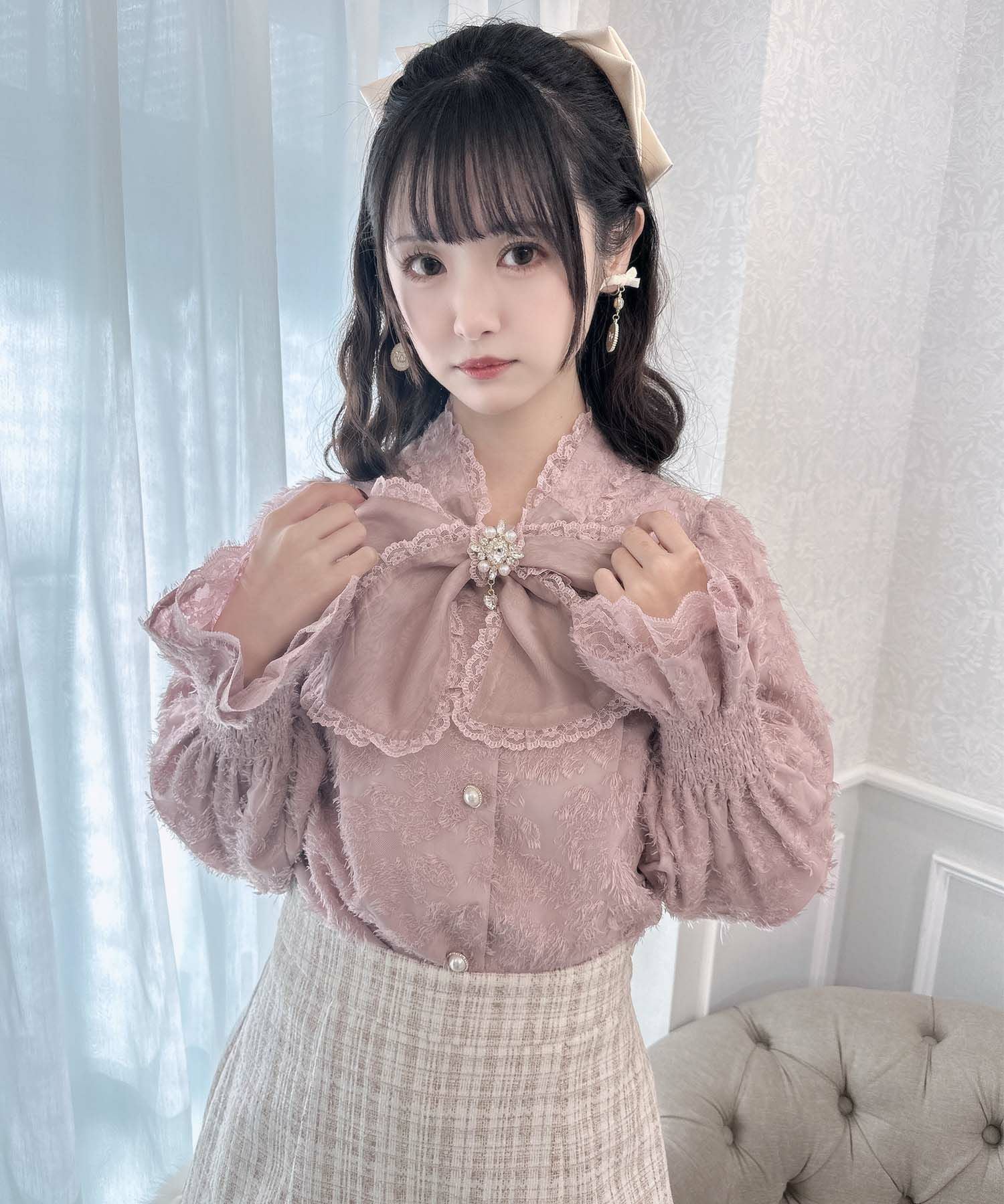 ボウタイリボンフェザーブラウス | Rlab store