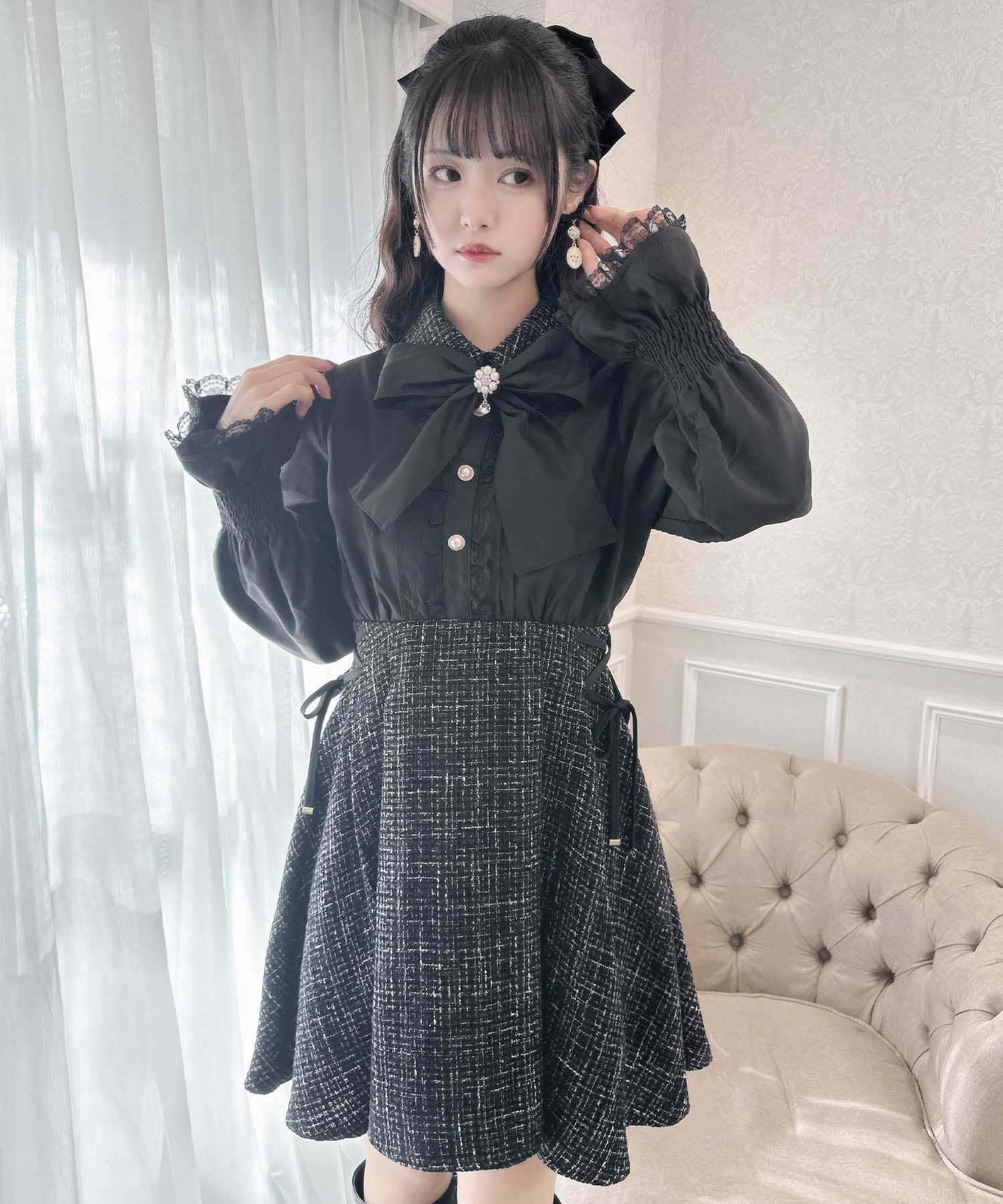 ボウタイリボンツイードドッキングワンピース | Rlab store