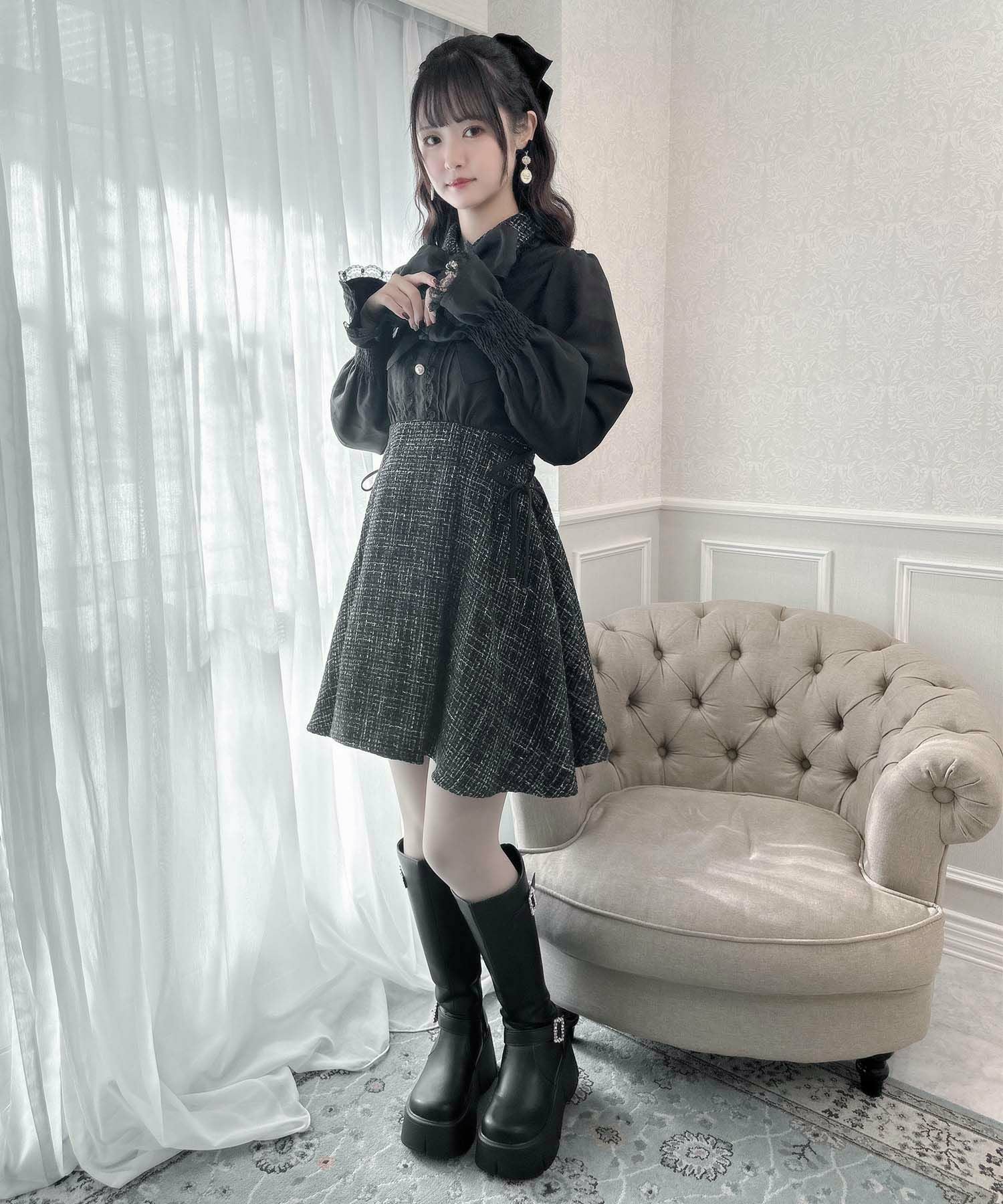 ボウタイリボンツイードドッキングワンピース | Rlab store