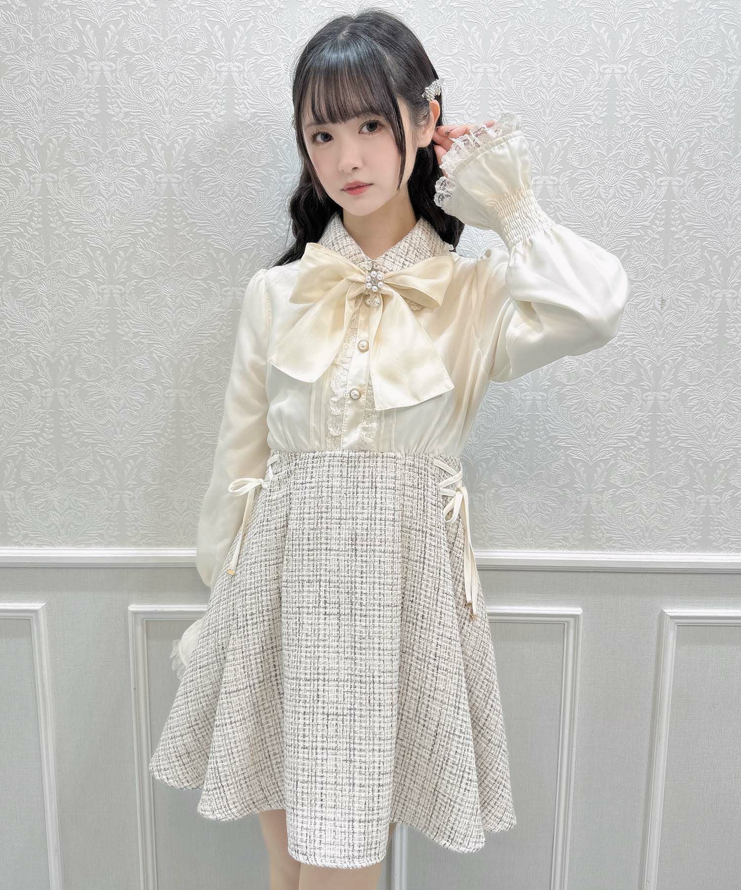 ボウタイリボンツイードドッキングワンピース | Rlab store