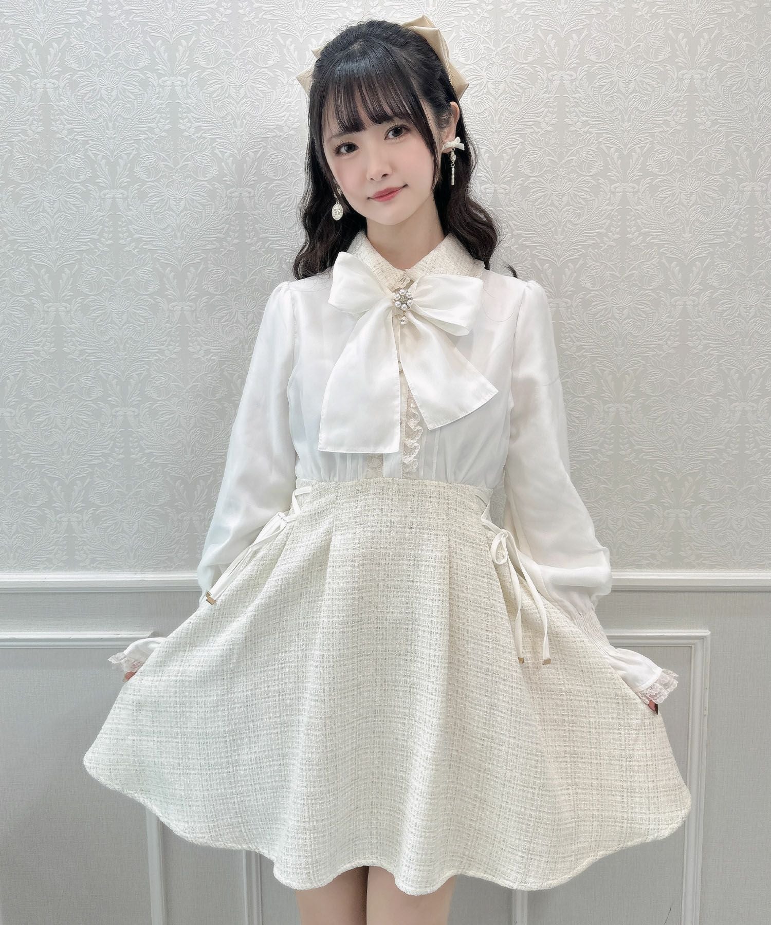 ボウタイリボンツイードドッキングワンピース | Rlab store