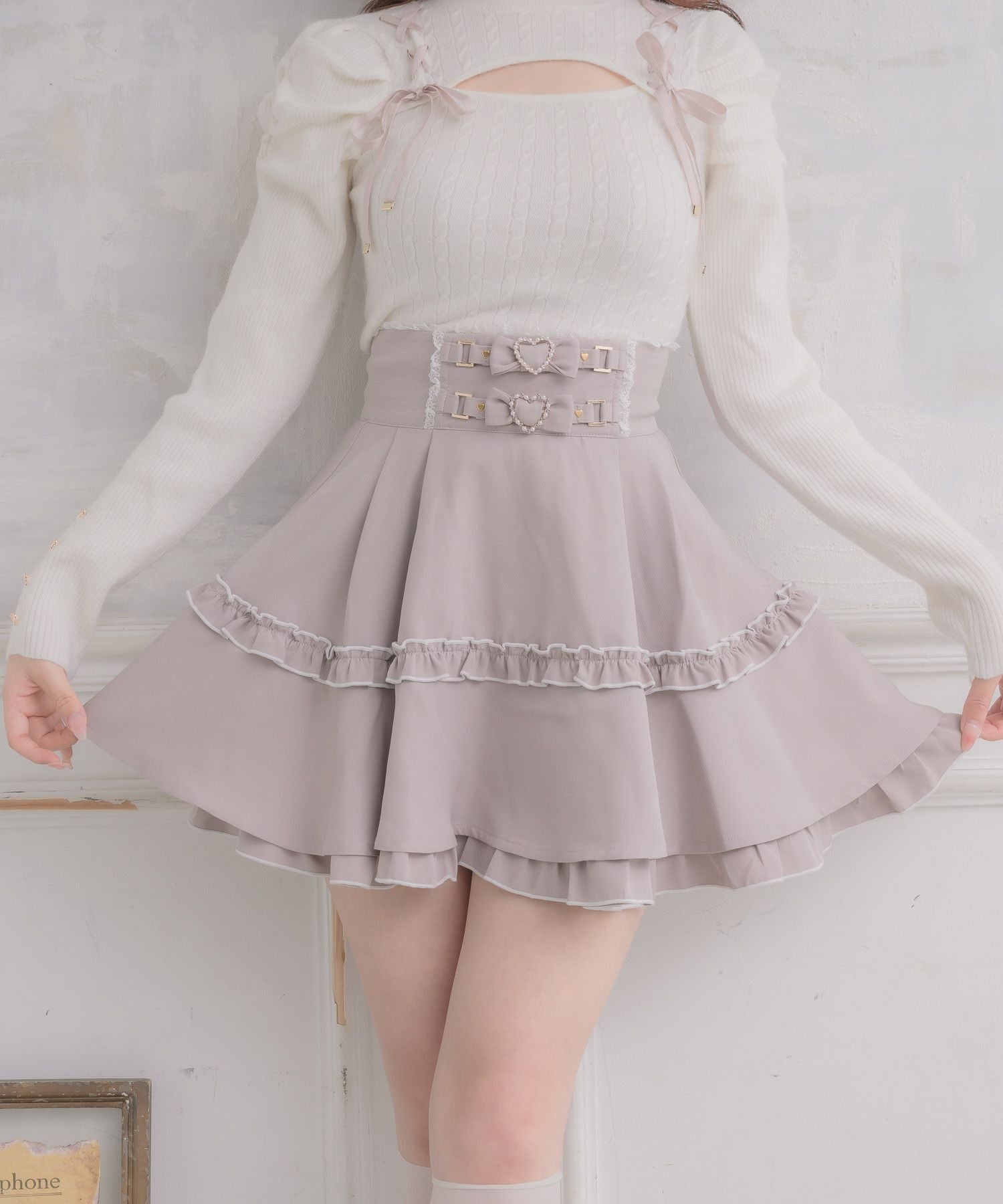 ぴろgrace classベルトリボン柄ボウタイノースリーブスカート36 ベルトリボンデザインスカート | Rlab store