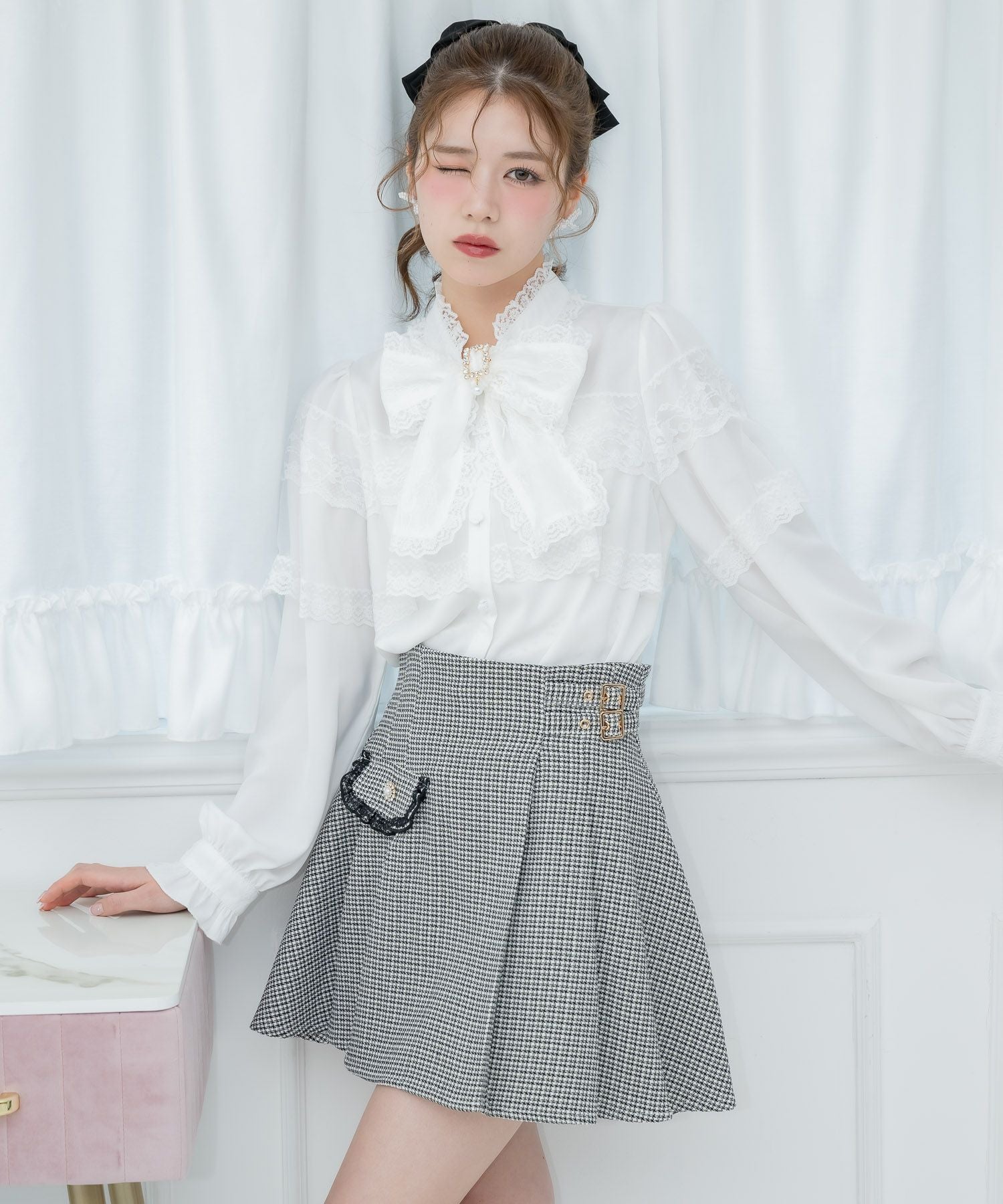 レーストリムボウタイリボンケープブラウス | Rlab store