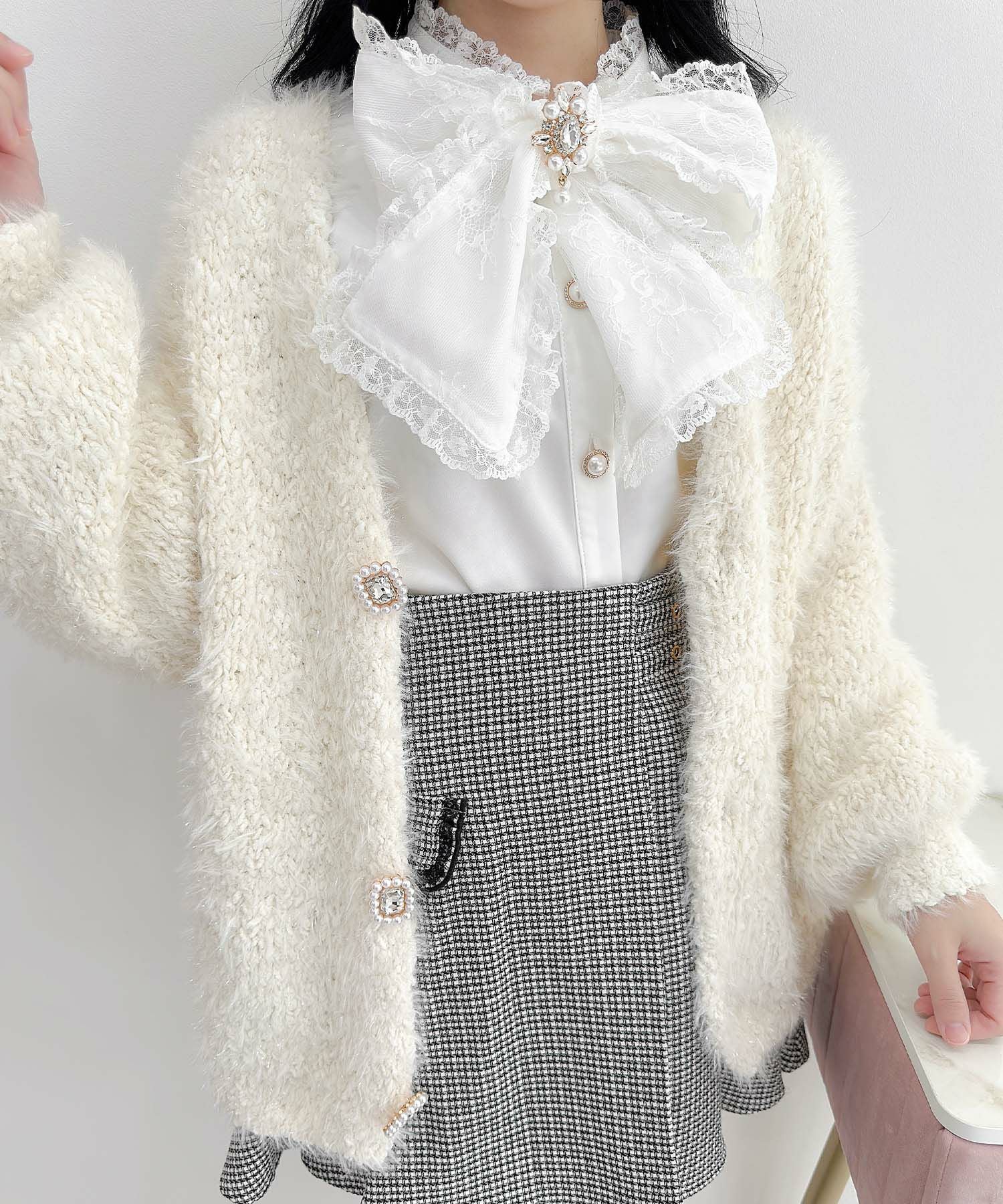 Cygne ホワイト　ラメニットカーディガン&ニットキャミ　セット　新品 ふわふわラメニットカーデ | Rlab store