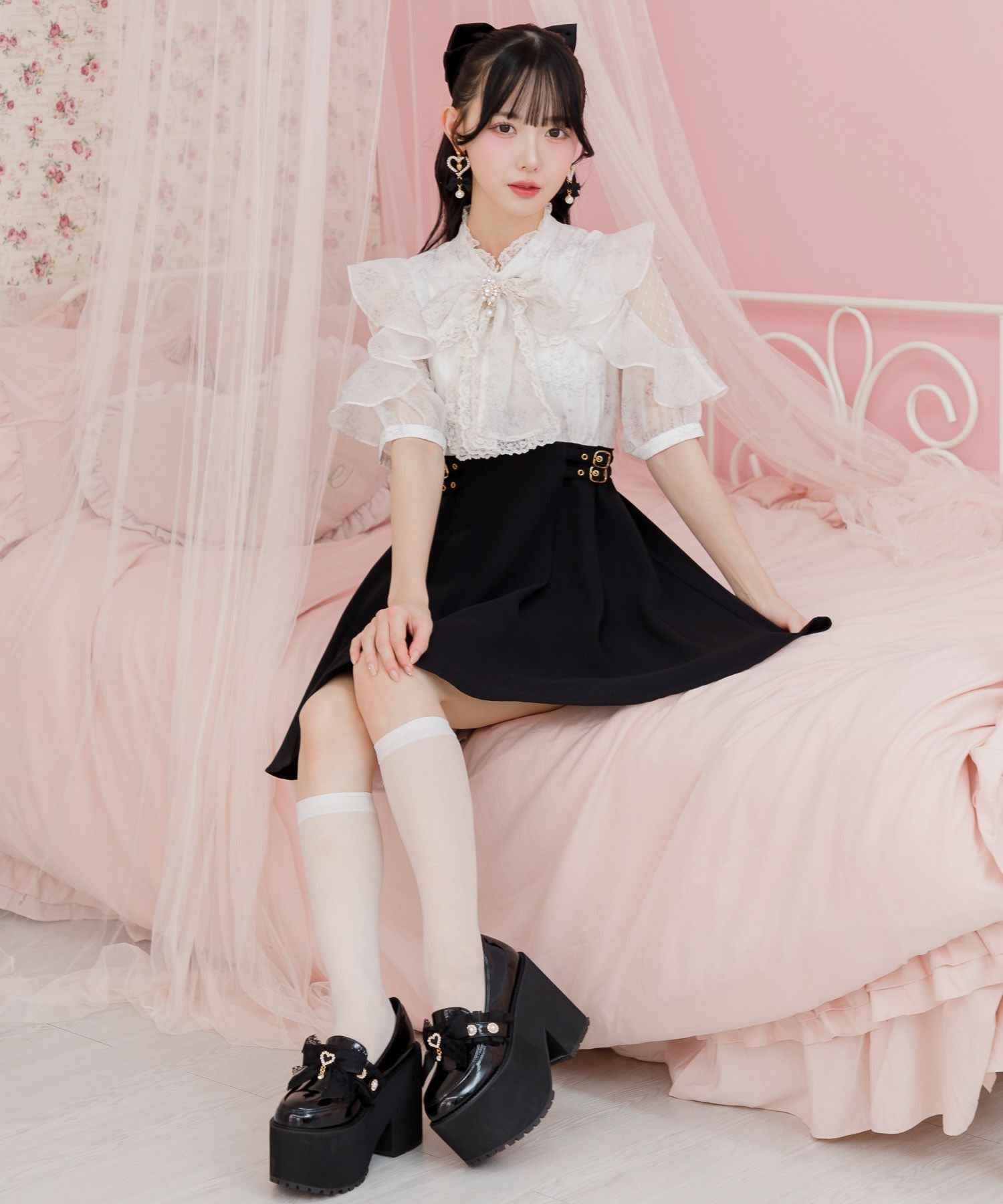 ハートビジューリボン厚底シューズ | Rlab store