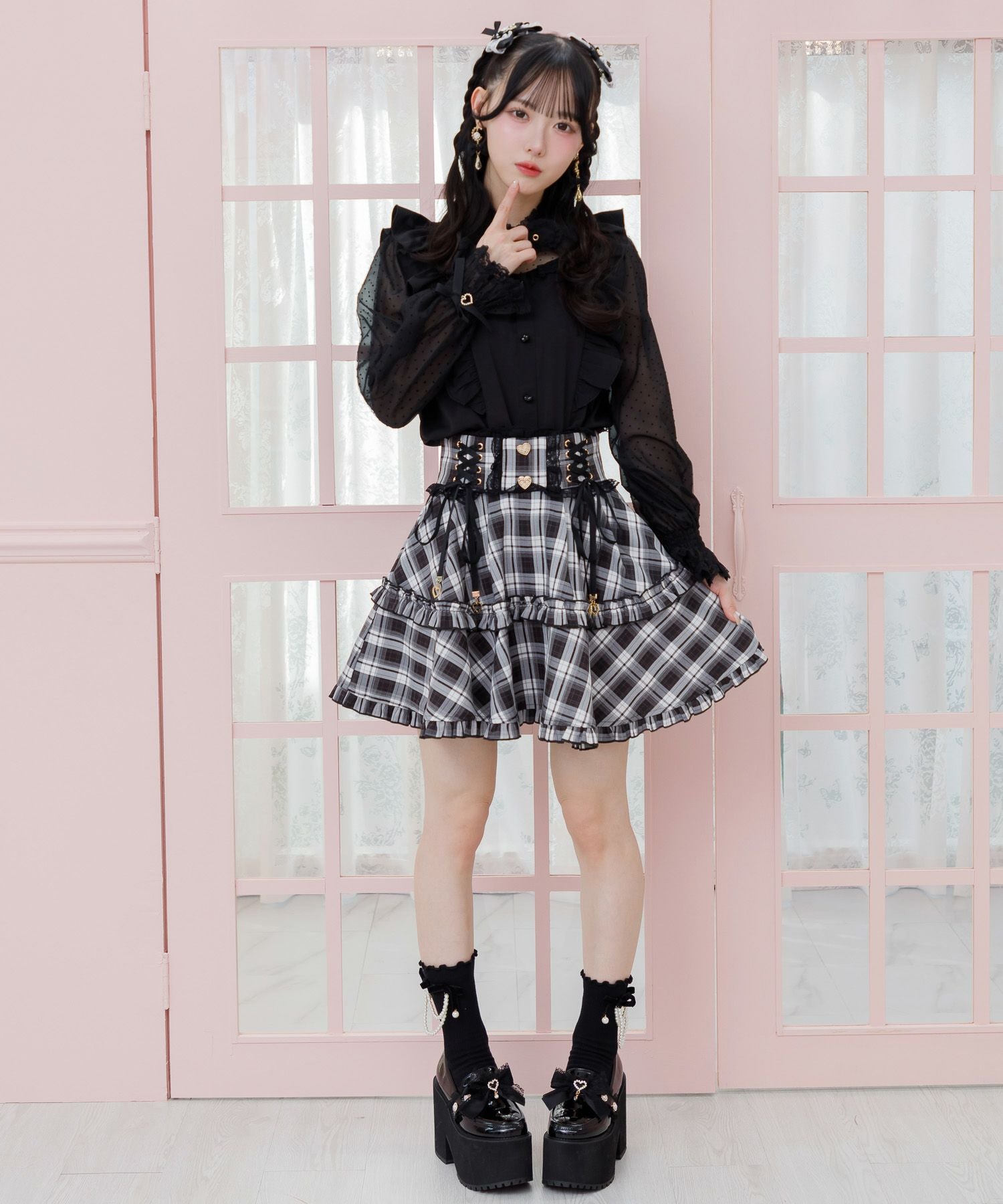 ハートビジューリボン厚底シューズ | Rlab store