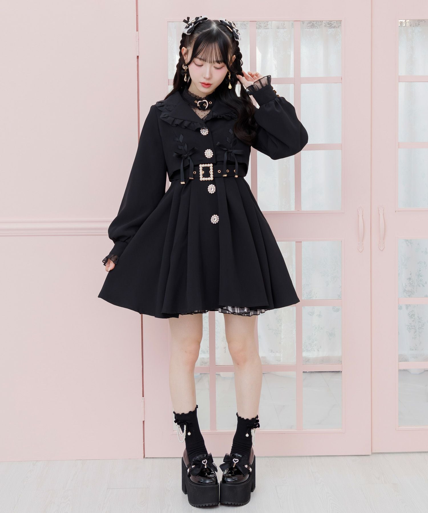 ハートビジューリボン厚底シューズ | Rlab store
