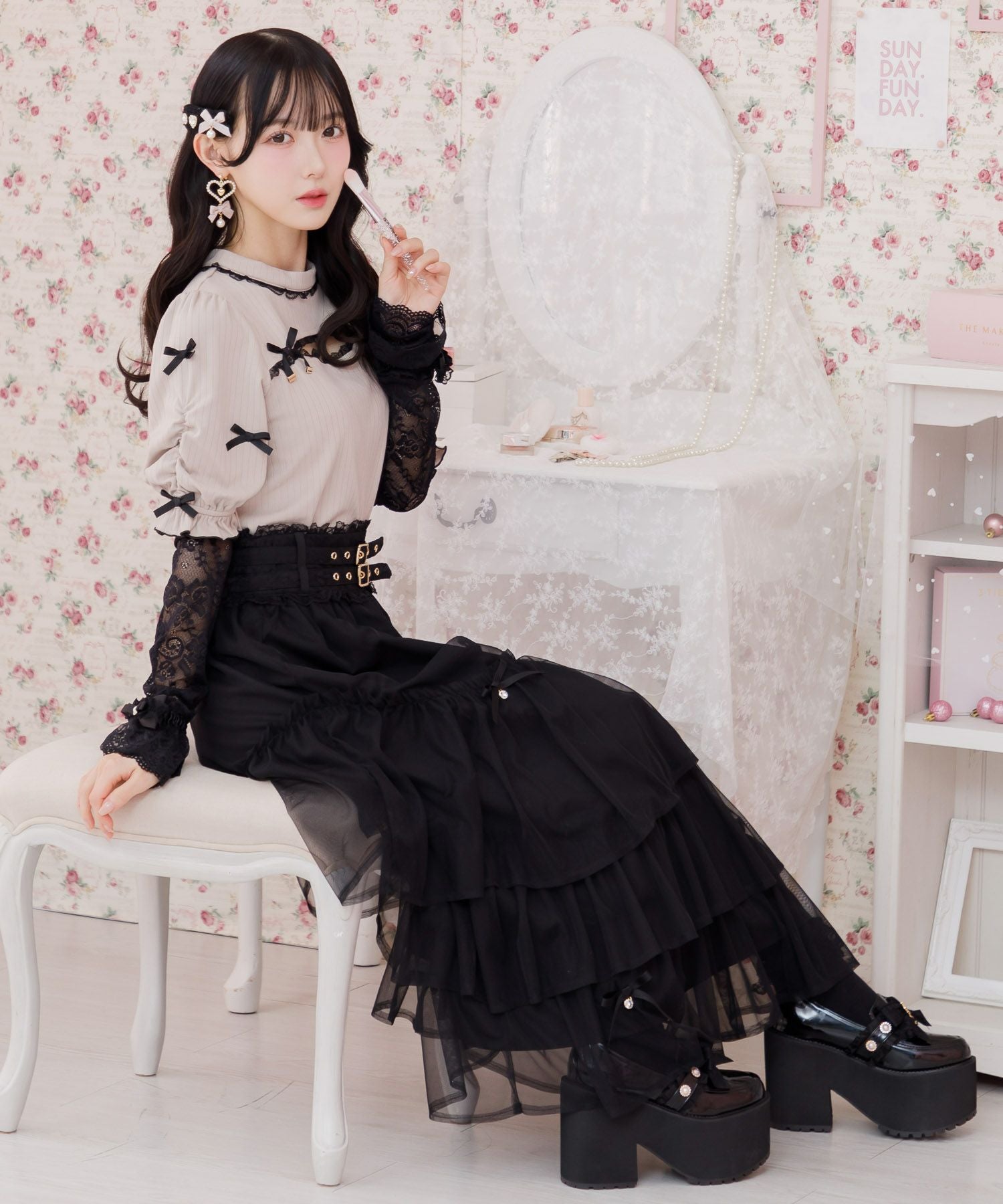 ハートビジューリボン厚底シューズ | Rlab store