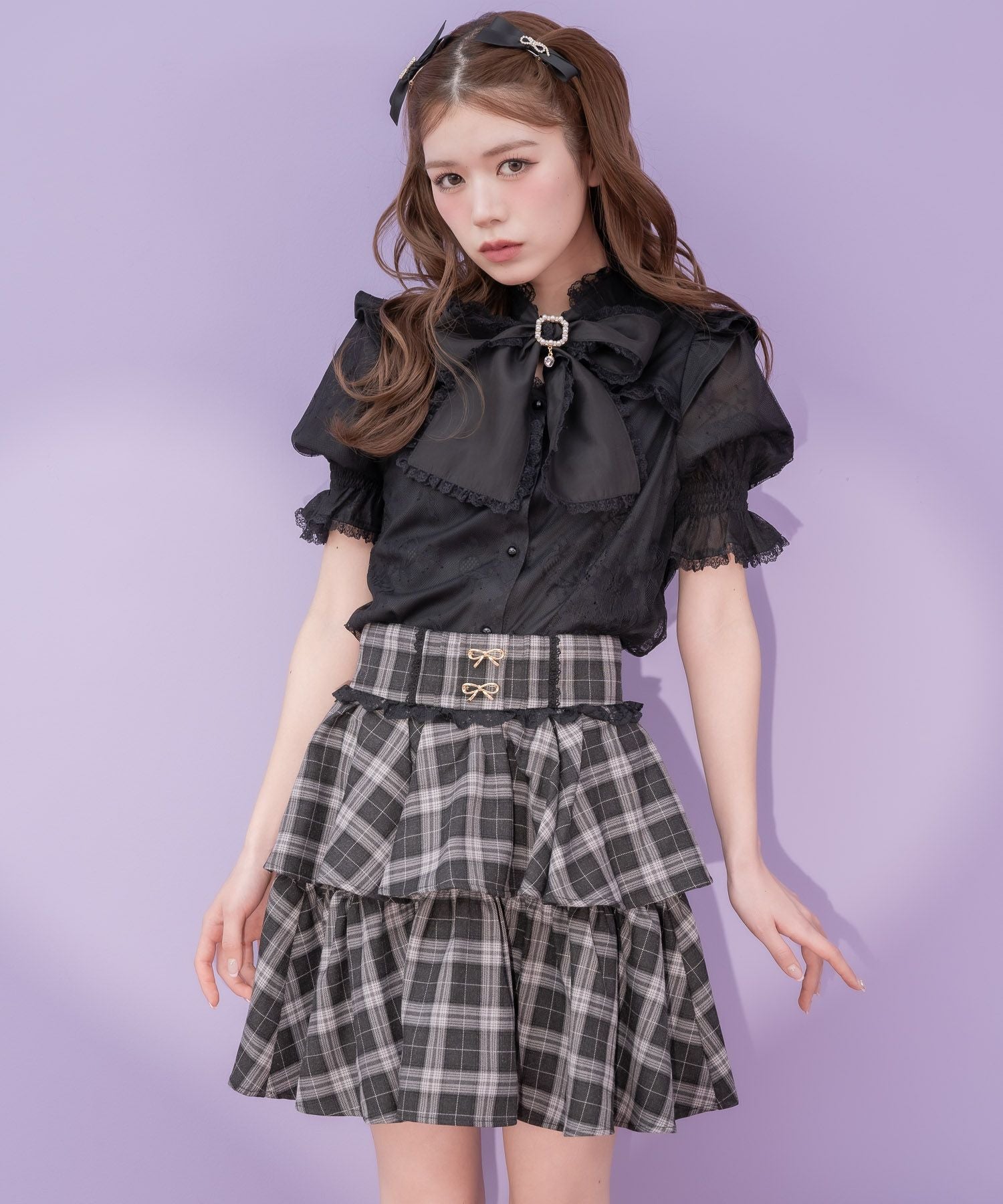 ゴールドリボン飾り付き2段フレアスカート | Rlab store