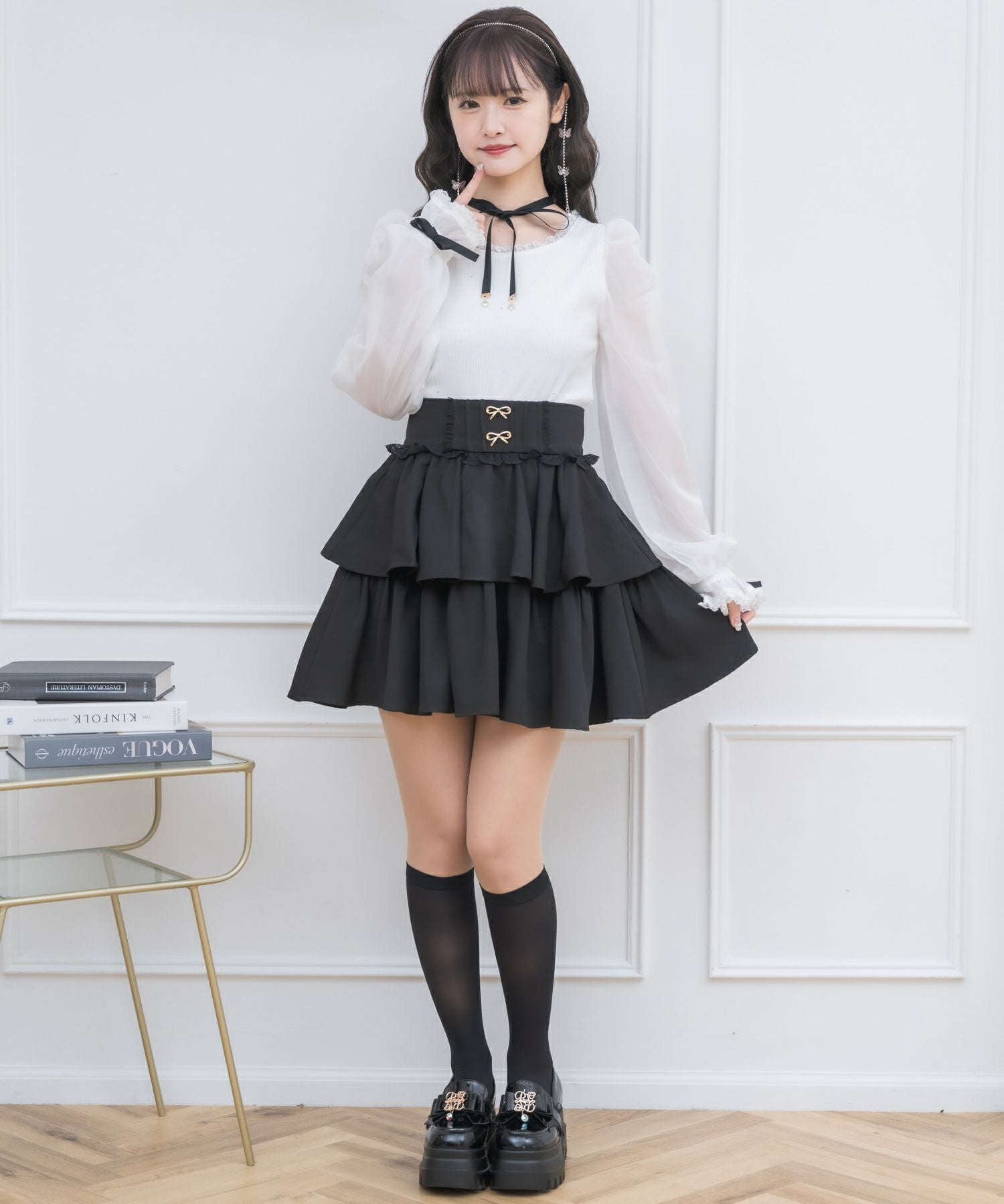ゴールドリボン飾り付き2段フレアスカート | Rlab store