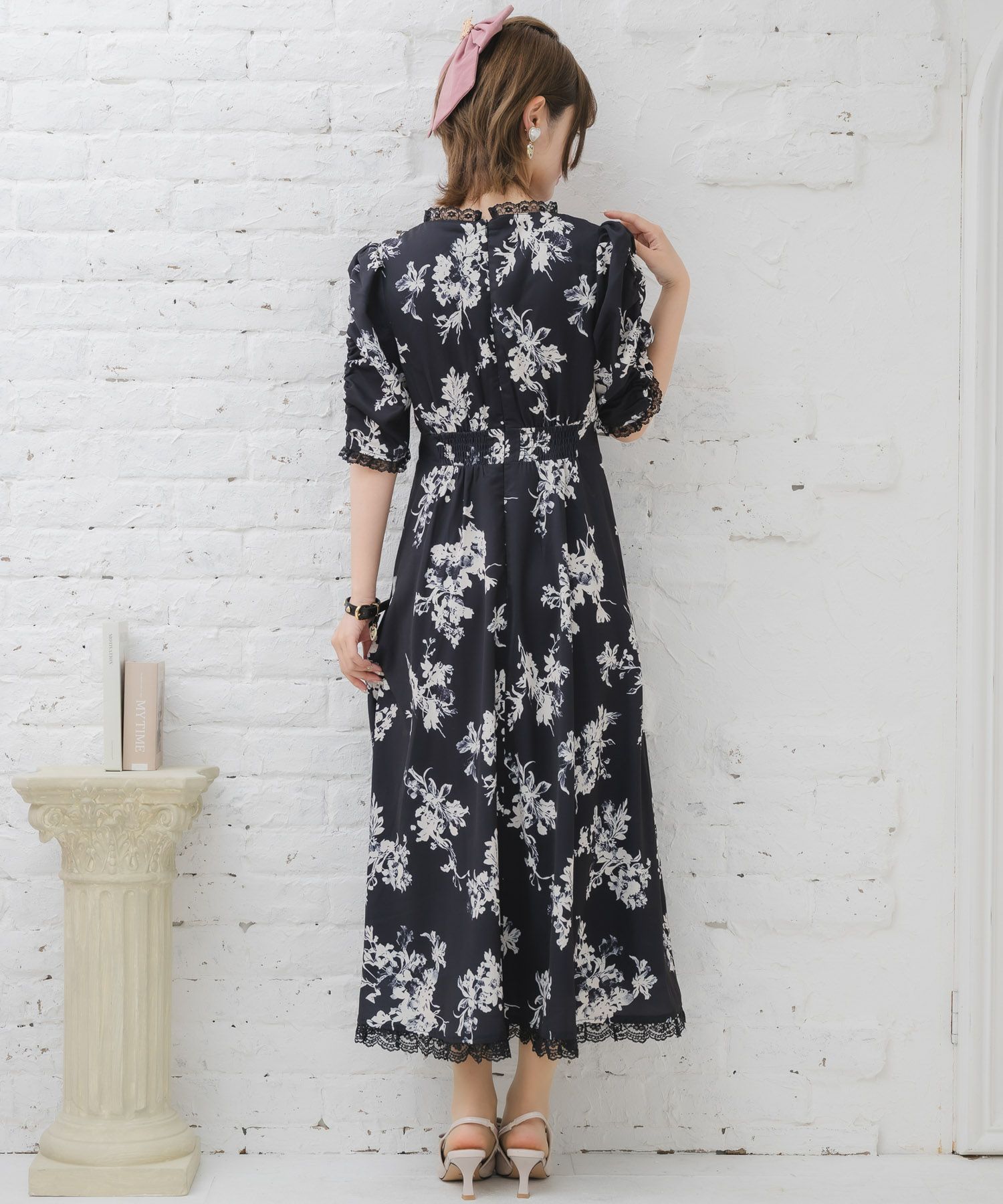 ワンピース&リボン（花柄） ギャザーリボン花柄ワンピース | Rlab store