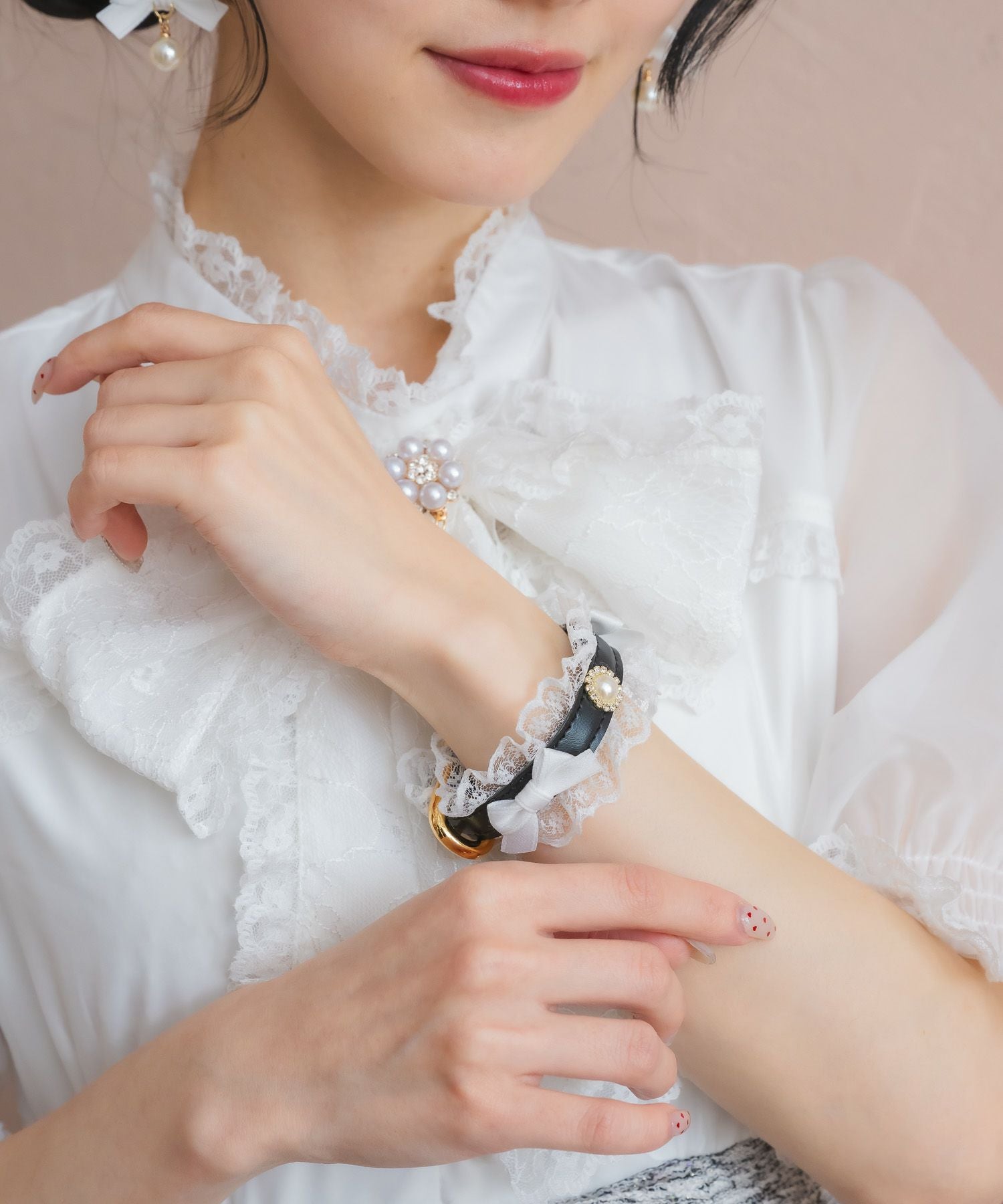 レースリボンハートパールブレスレット | Rlab store