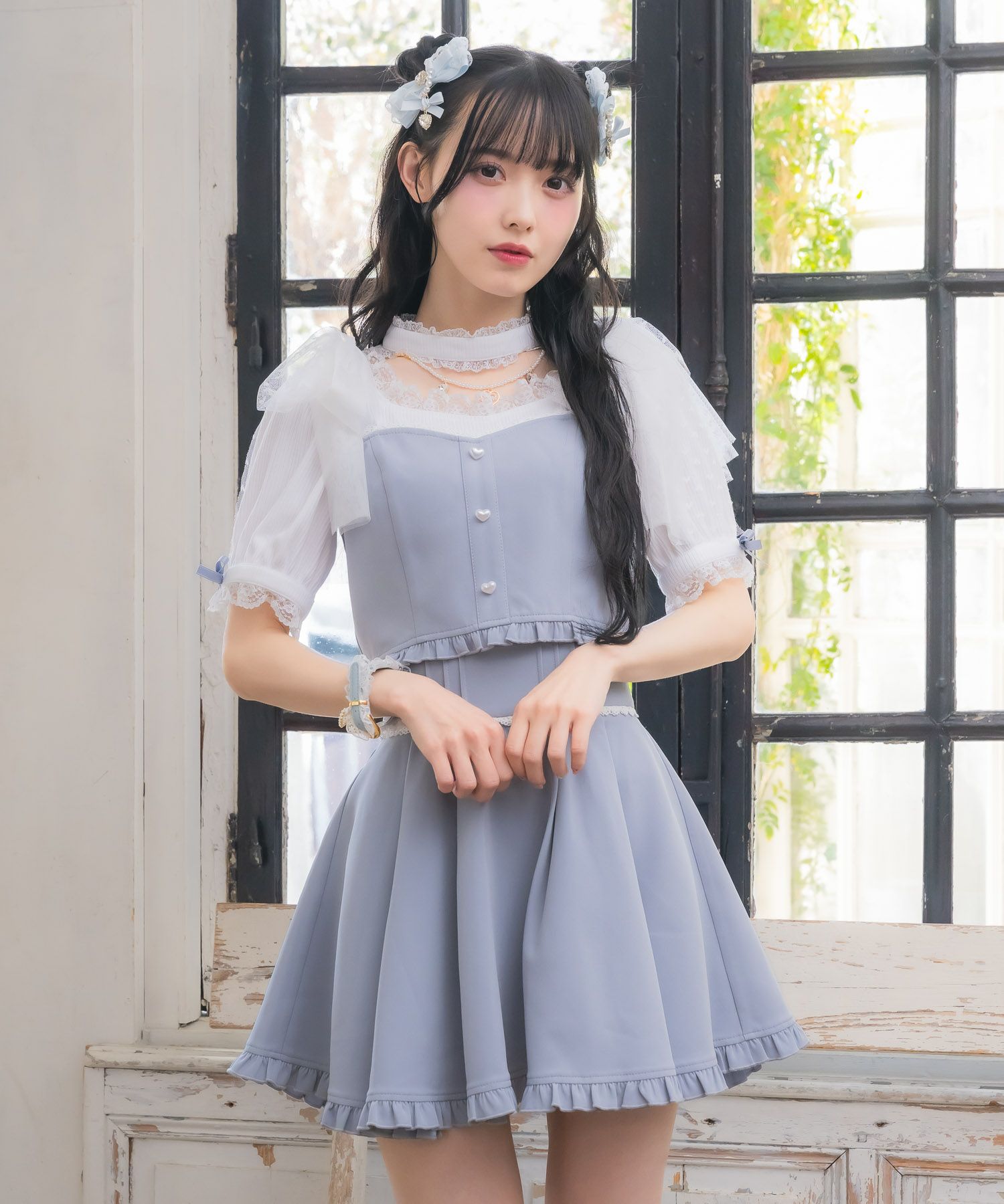 チュールリボンビスチェ×デコルテ開きトップスセット | Rlab store