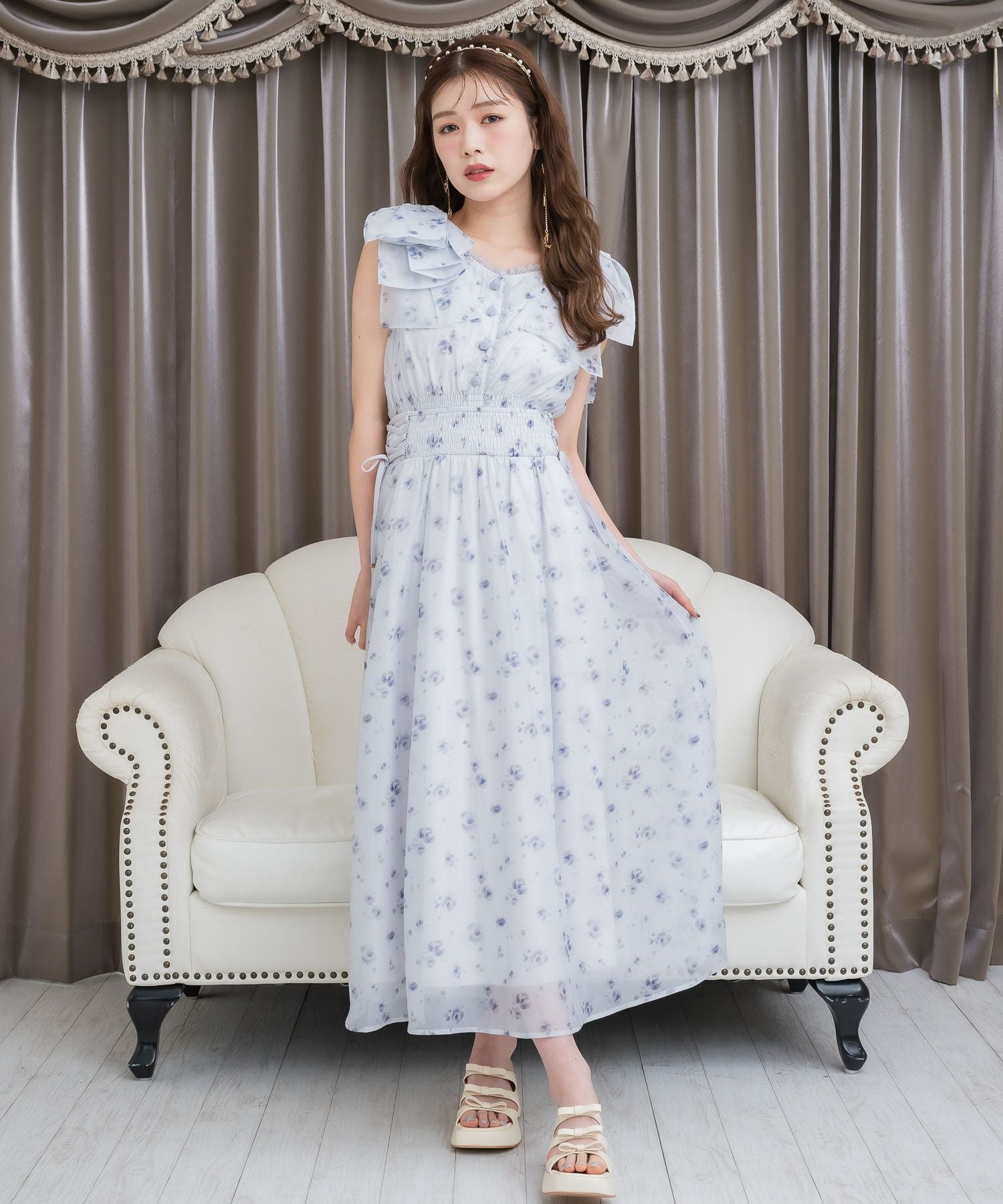 新品未使用couture by rojita 肩リボン　花柄セットアップ　ブルー 花柄セットアップ | Rlab store