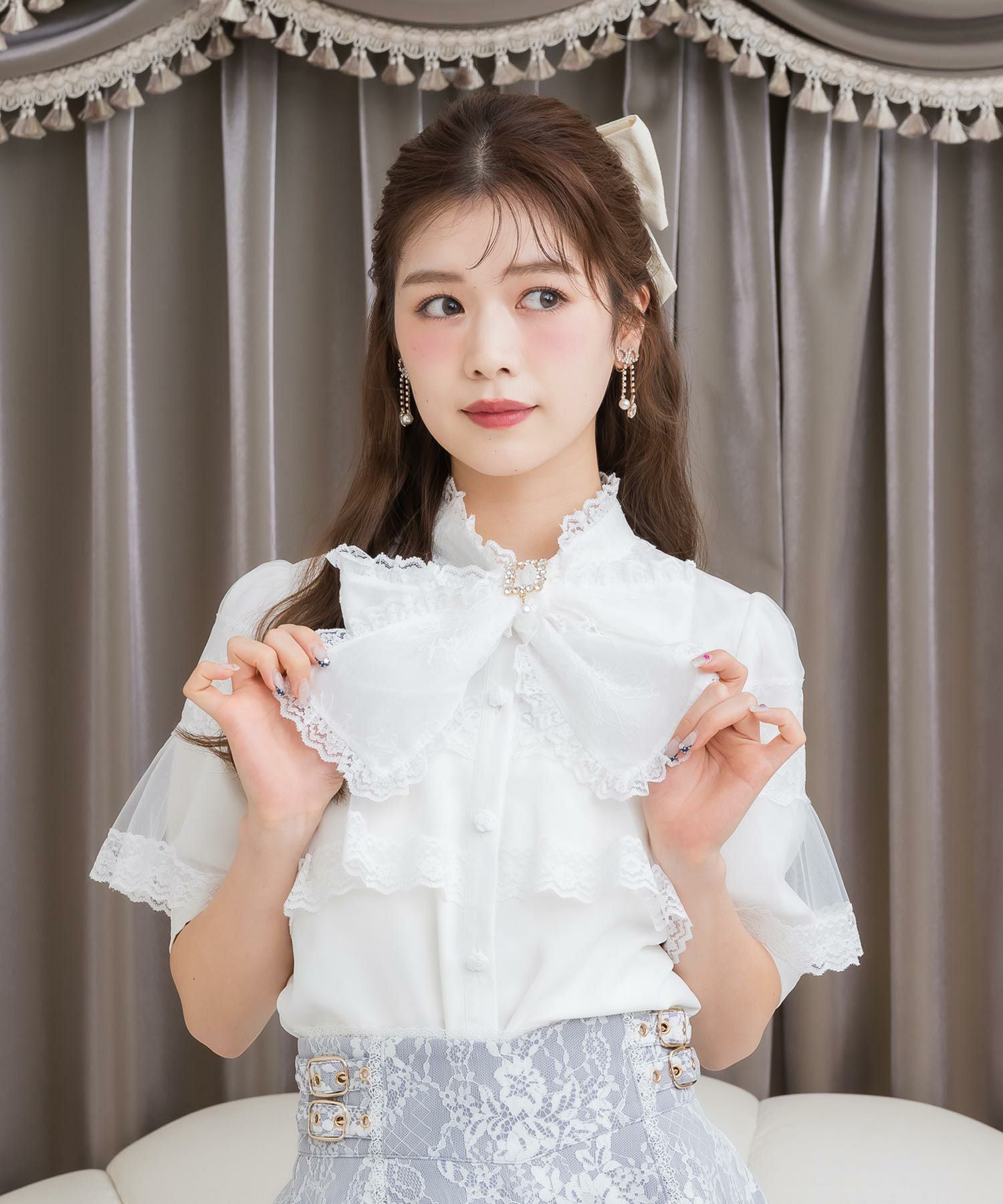 louren ドレープケープブラウス　本日限定値下げ 受注販売 】DRAPE CAPE BLOUSE / PUFF SLEEVE OVER BLOUSE – louren store
