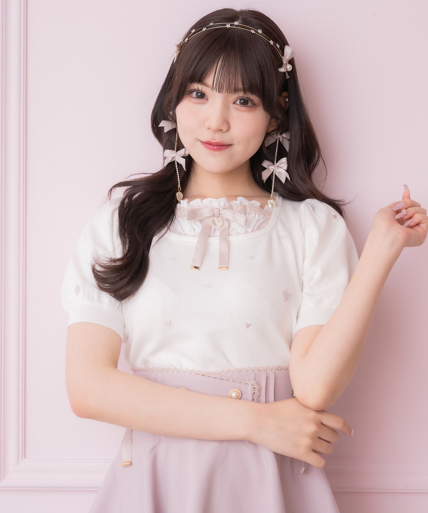 ハート刺繍レイヤード風ニットトップス | Rlab store