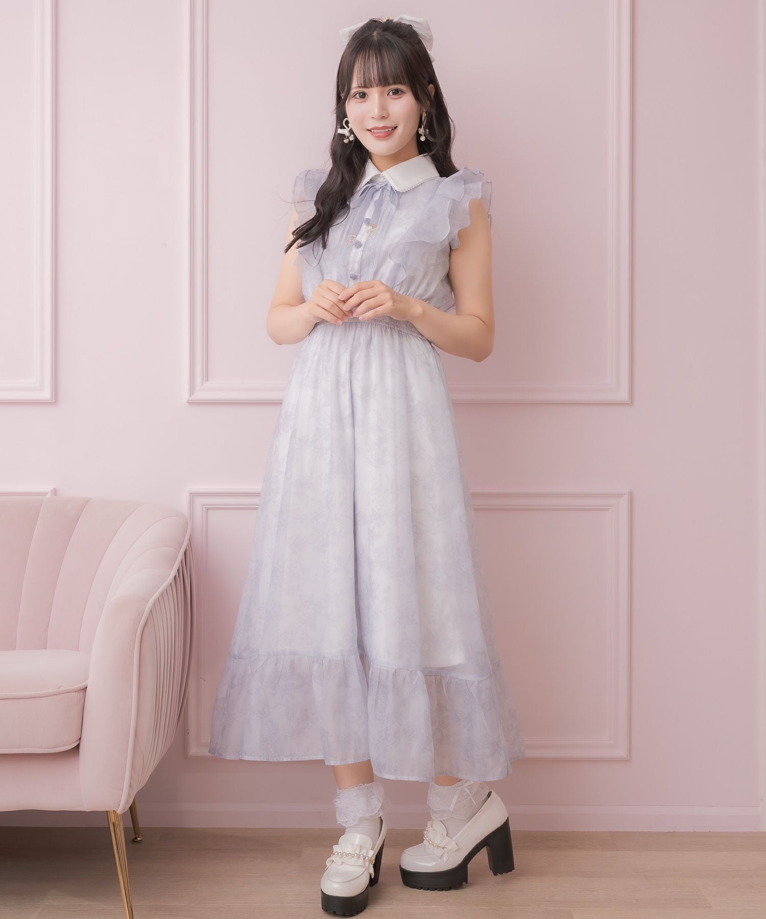 フリルスリーブ花柄ロングワンピース | Rlab store